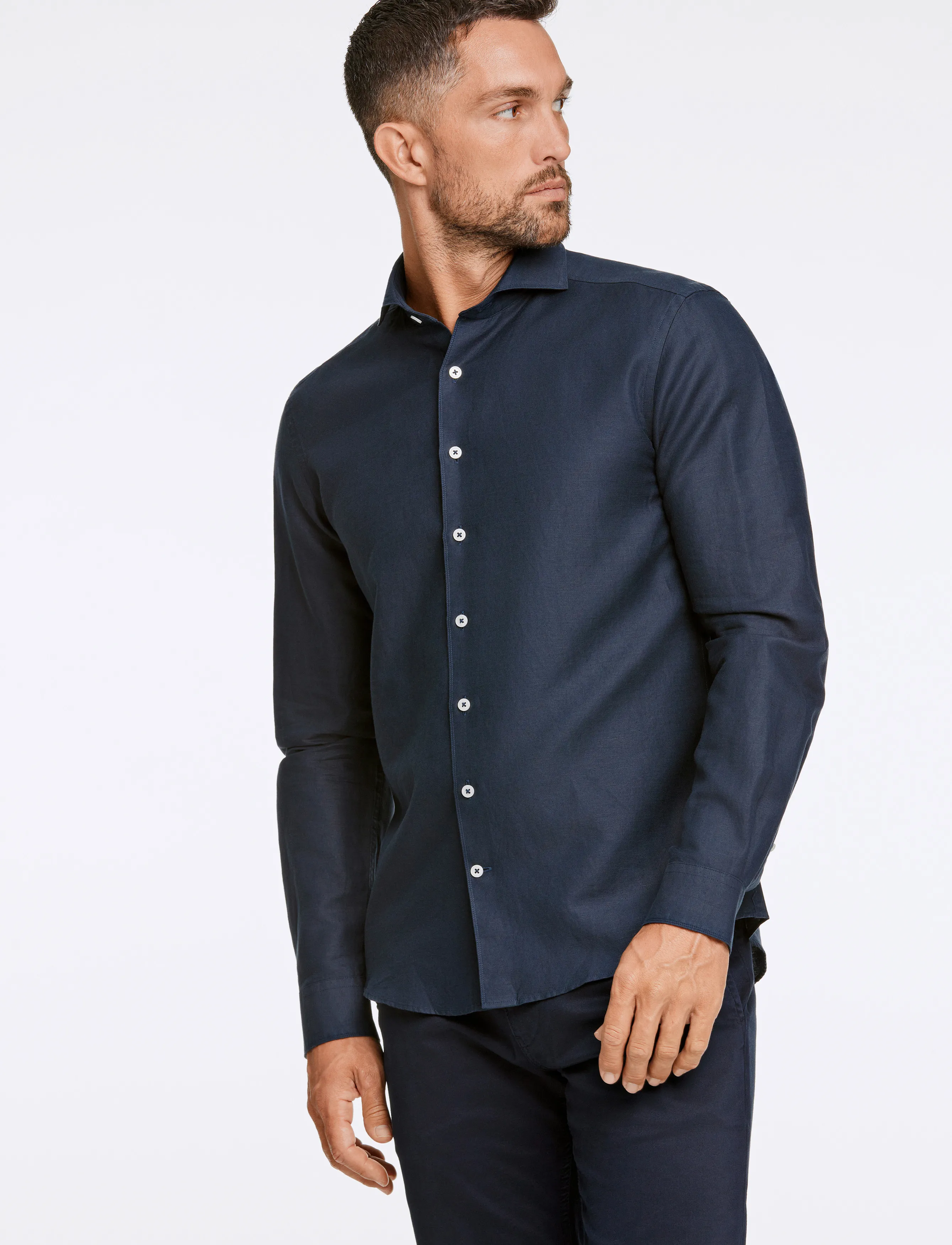 Lindbergh Black 1927: Cotton/lin shirt WF L/S - Letzte Chance - NAVY / navy