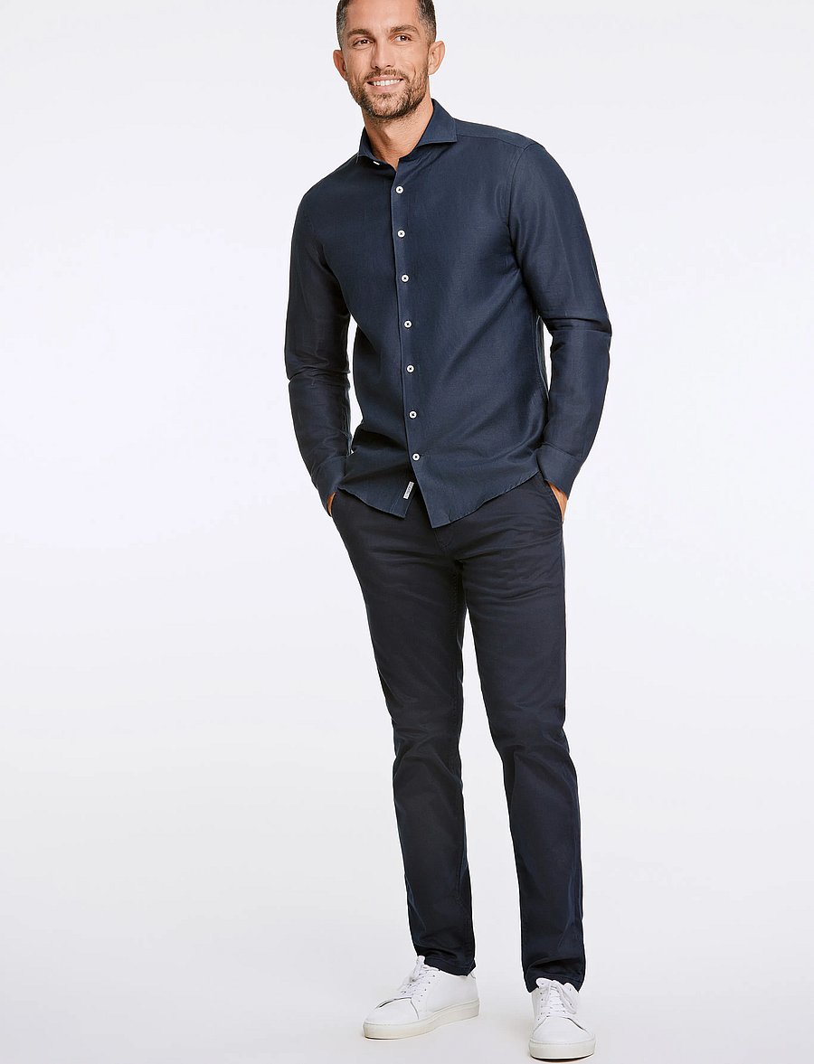 Lindbergh Black - 1927: Cotton/lin shirt WF L/S - oxford skjorter - navy - 4
