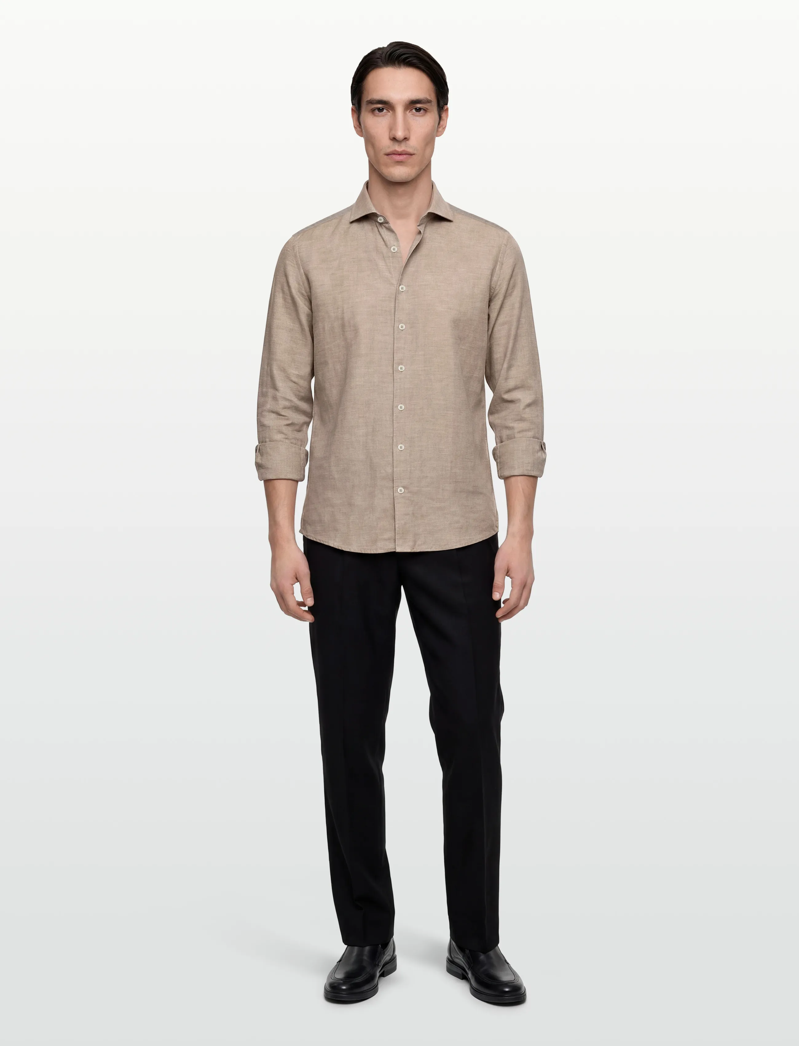 Lindbergh Black 1927: Cotton/lin shirt WF L/S - Skjortor - SAND MEL / beige
