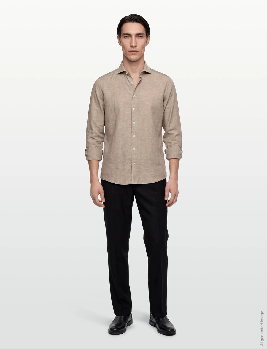 Lindbergh Black - 1927: Cotton/lin shirt WF L/S - oxford skjorter - sand mel - 0