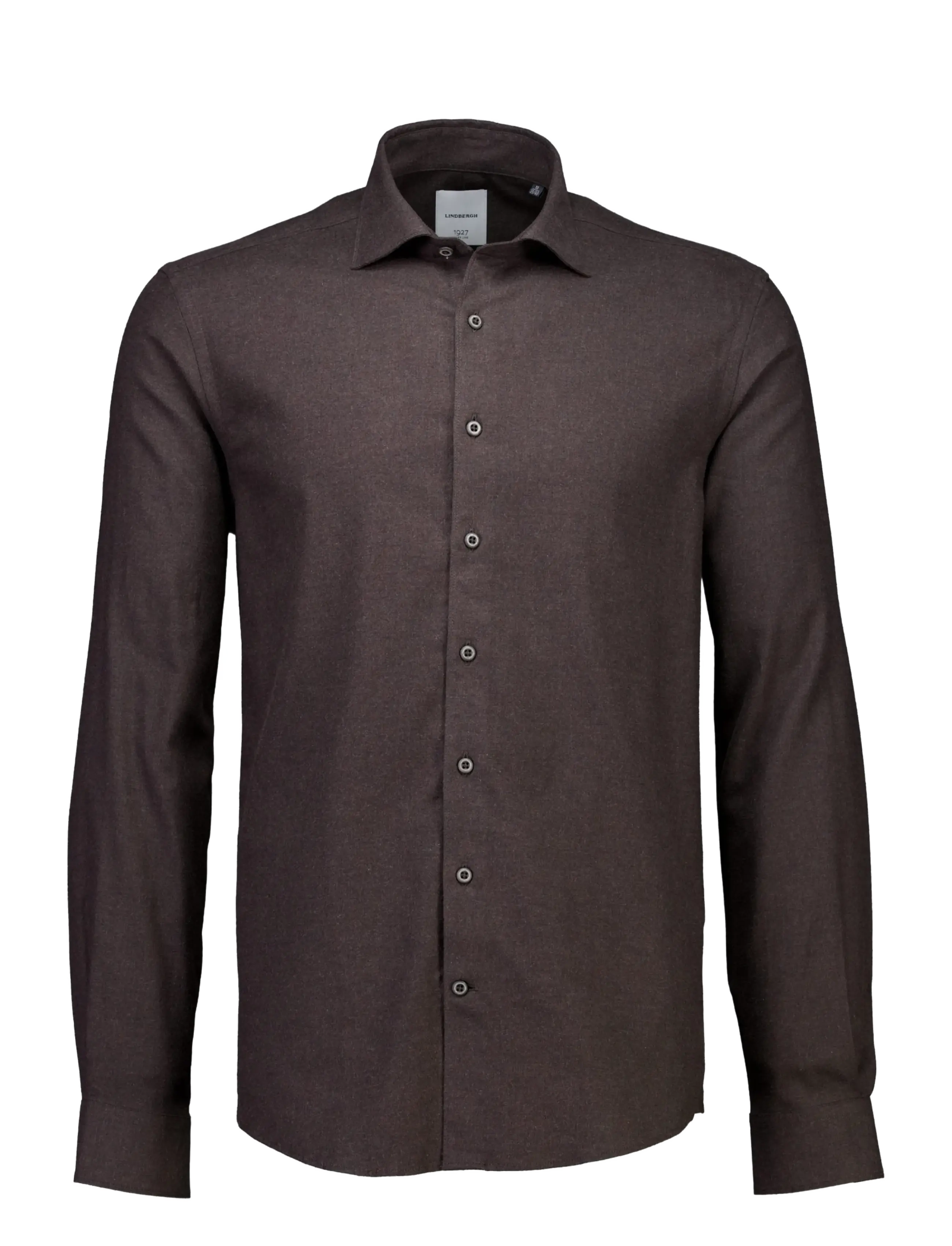 Lindbergh Black 1927: Cashmere touch soft collar shirt WF L/S - Shop efter anledning - DK BROWN MEL / brown