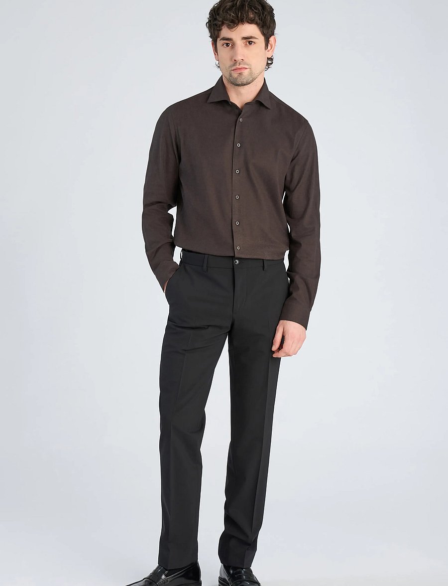 Lindbergh Black - 1927: Cashmere touch soft collar shirt WF L/S - formelle hemden - dk brown mel - 0