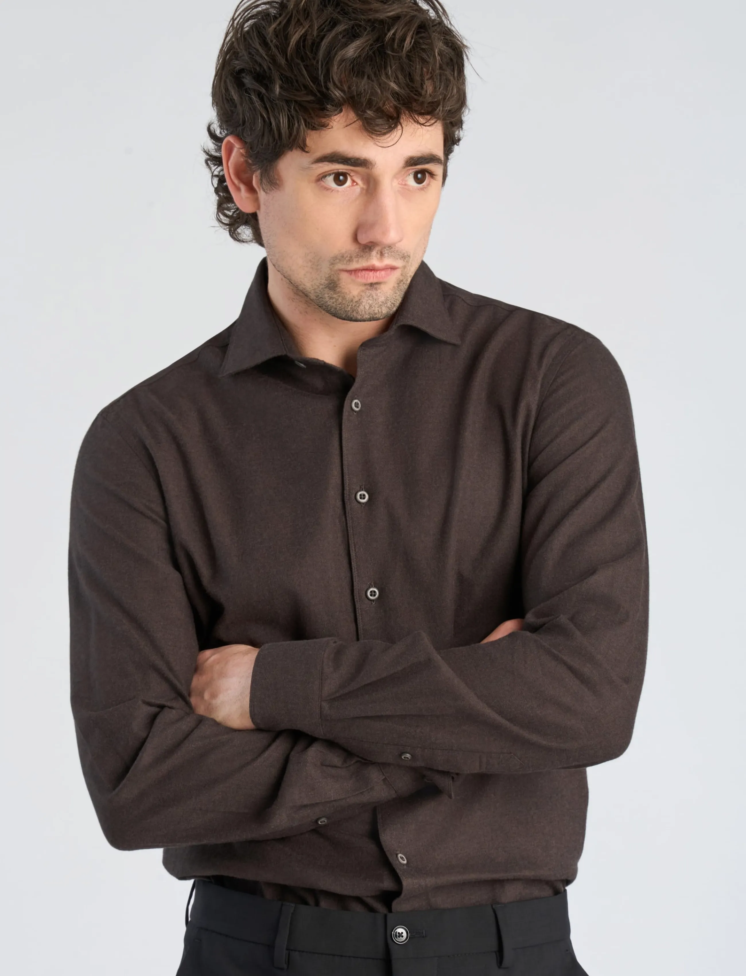 Lindbergh Black - 1927: Cashmere touch soft collar shirt WF L/S - formelle hemden - dk brown mel - 4