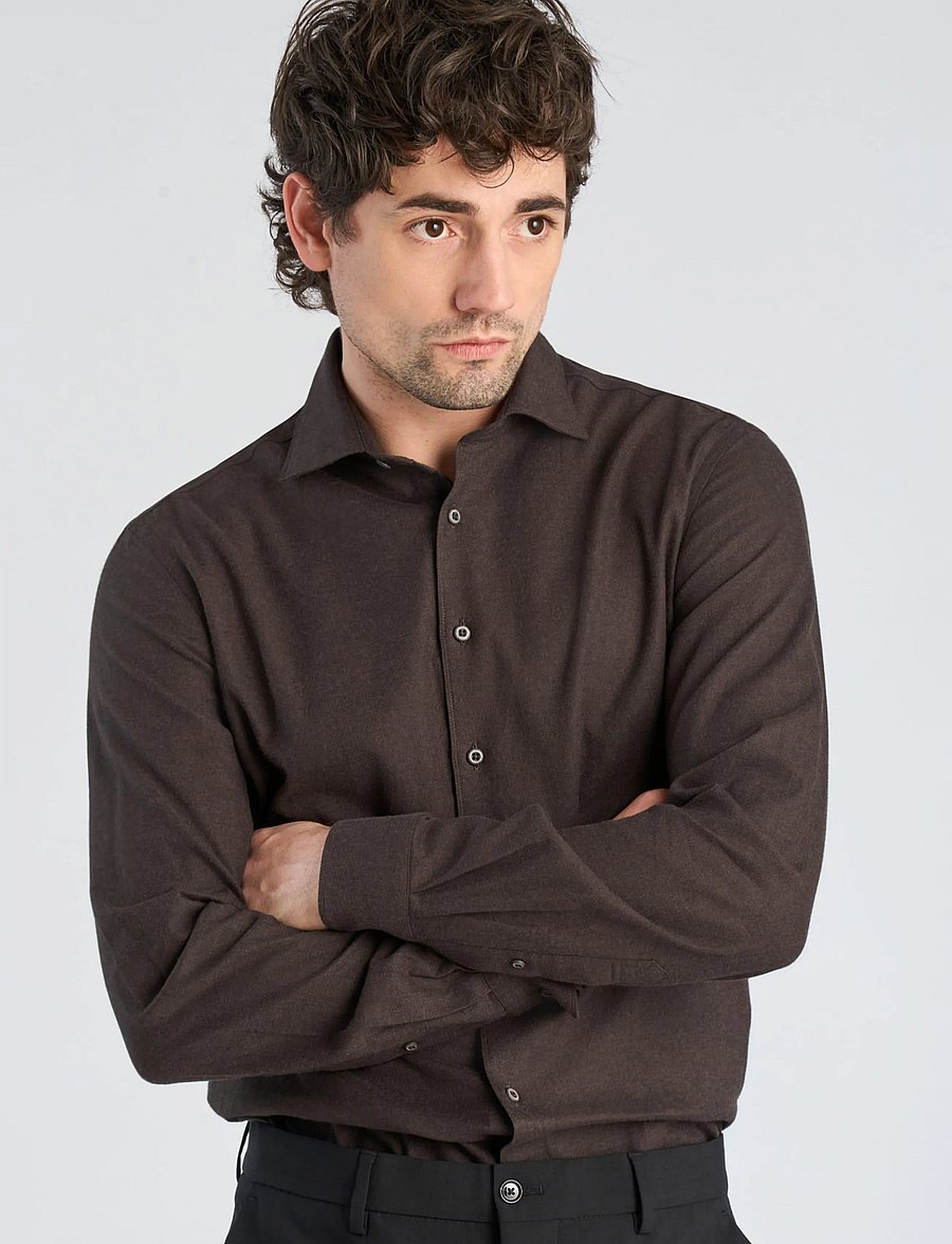 Lindbergh Black - 1927: Cashmere touch soft collar shirt WF L/S - formelle hemden - dk brown mel - 4