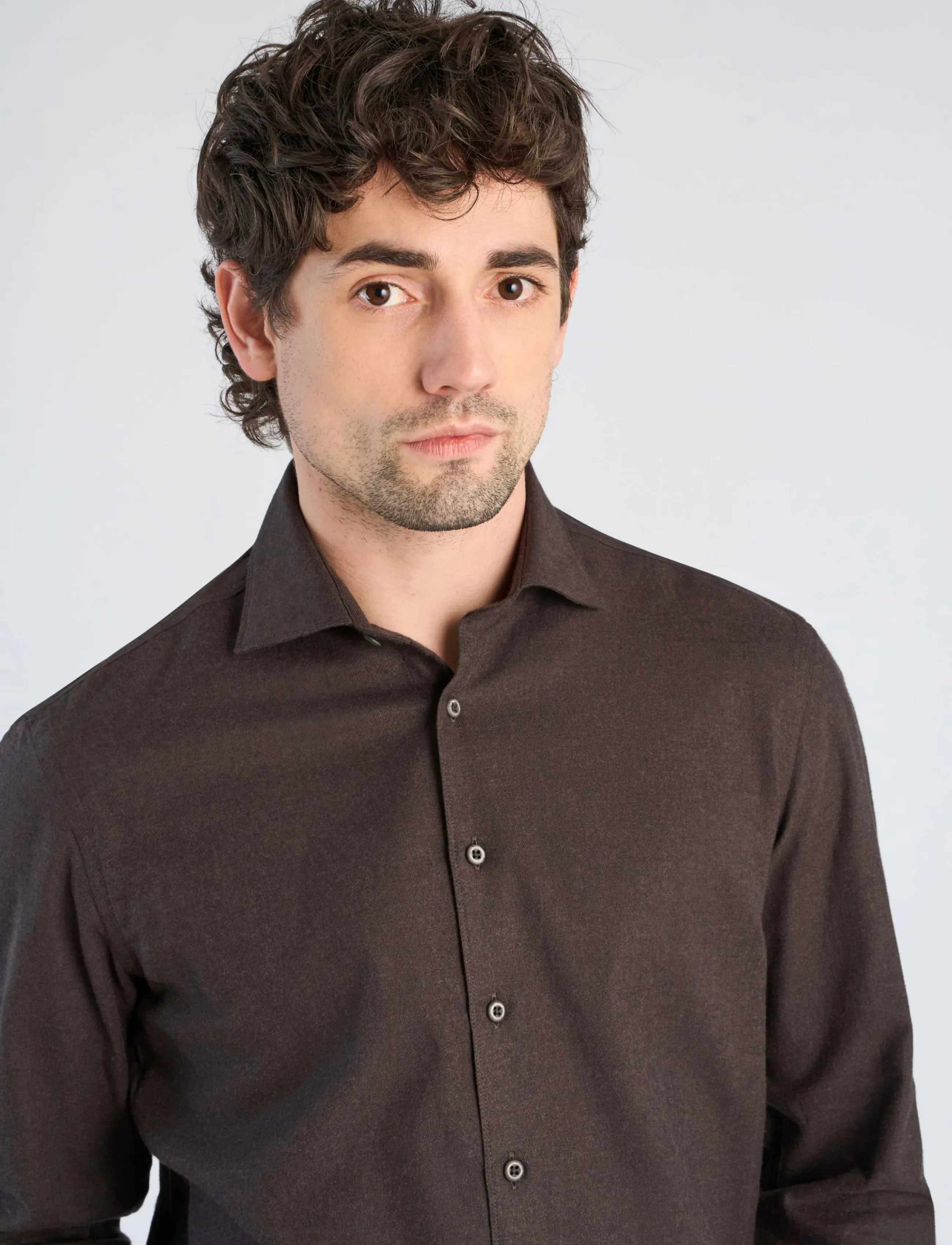 Lindbergh Black - 1927: Cashmere touch soft collar shirt WF L/S - formelle hemden - dk brown mel - 5