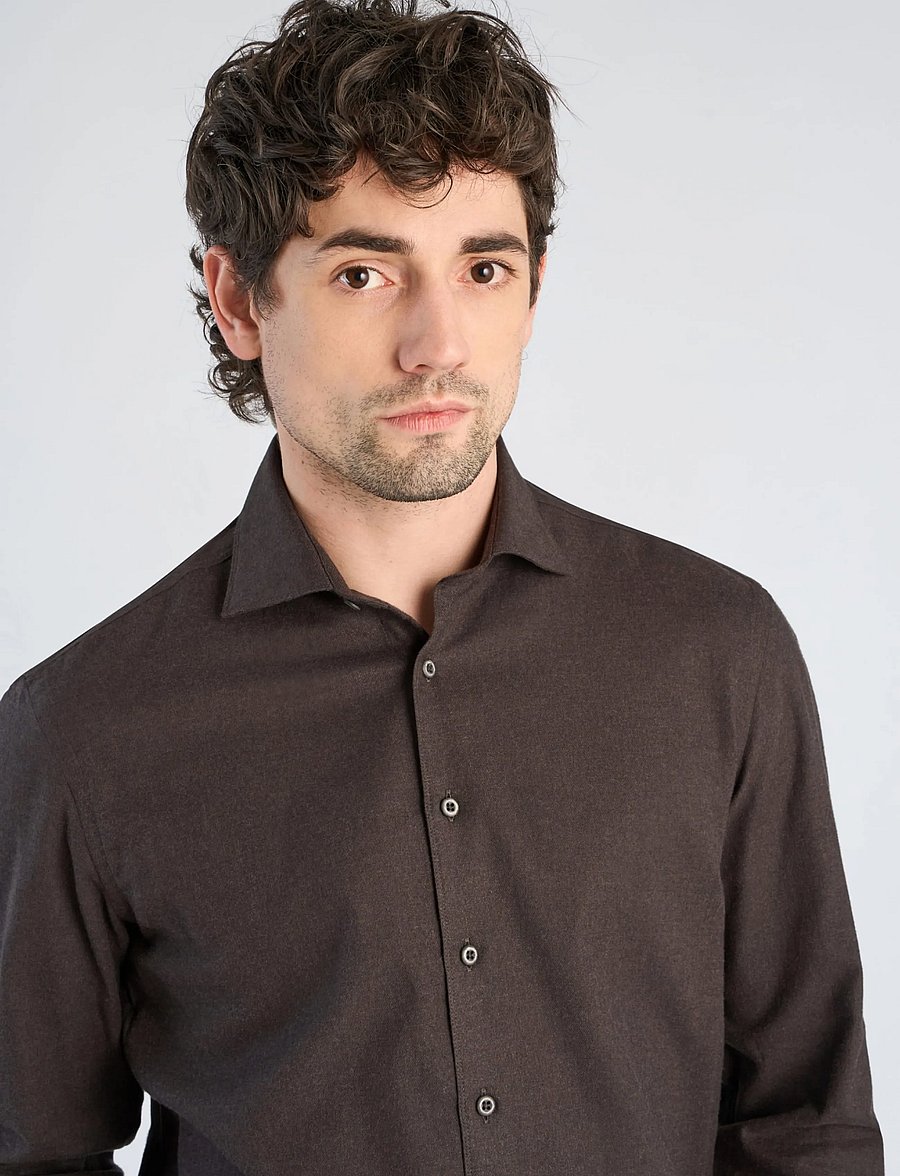 Lindbergh Black - 1927: Cashmere touch soft collar shirt WF L/S - formelle hemden - dk brown mel - 5