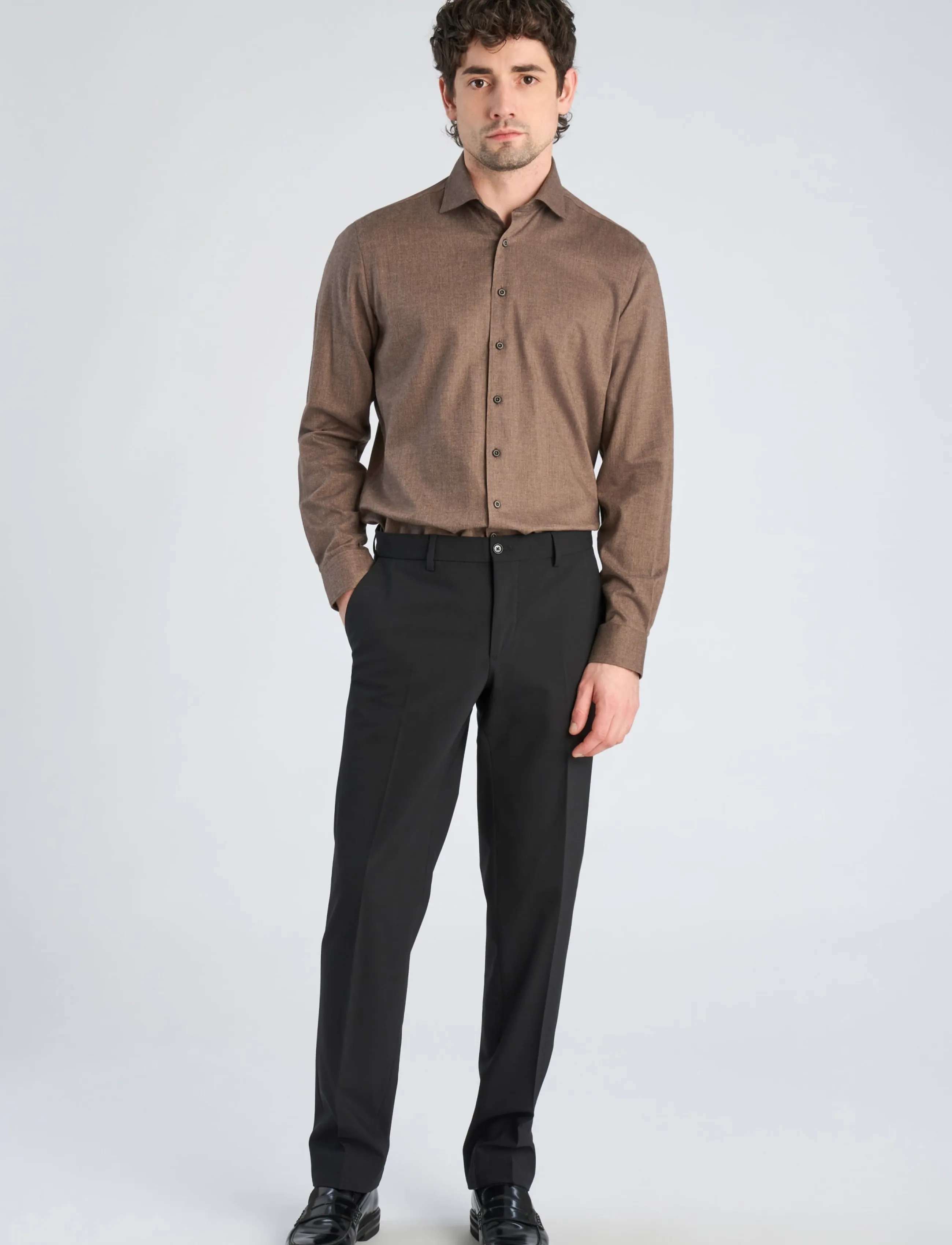 Lindbergh Black 1927: Cashmere touch soft collar shirt WF L/S - Formelle skjorter - DK SAND MEL / brown
