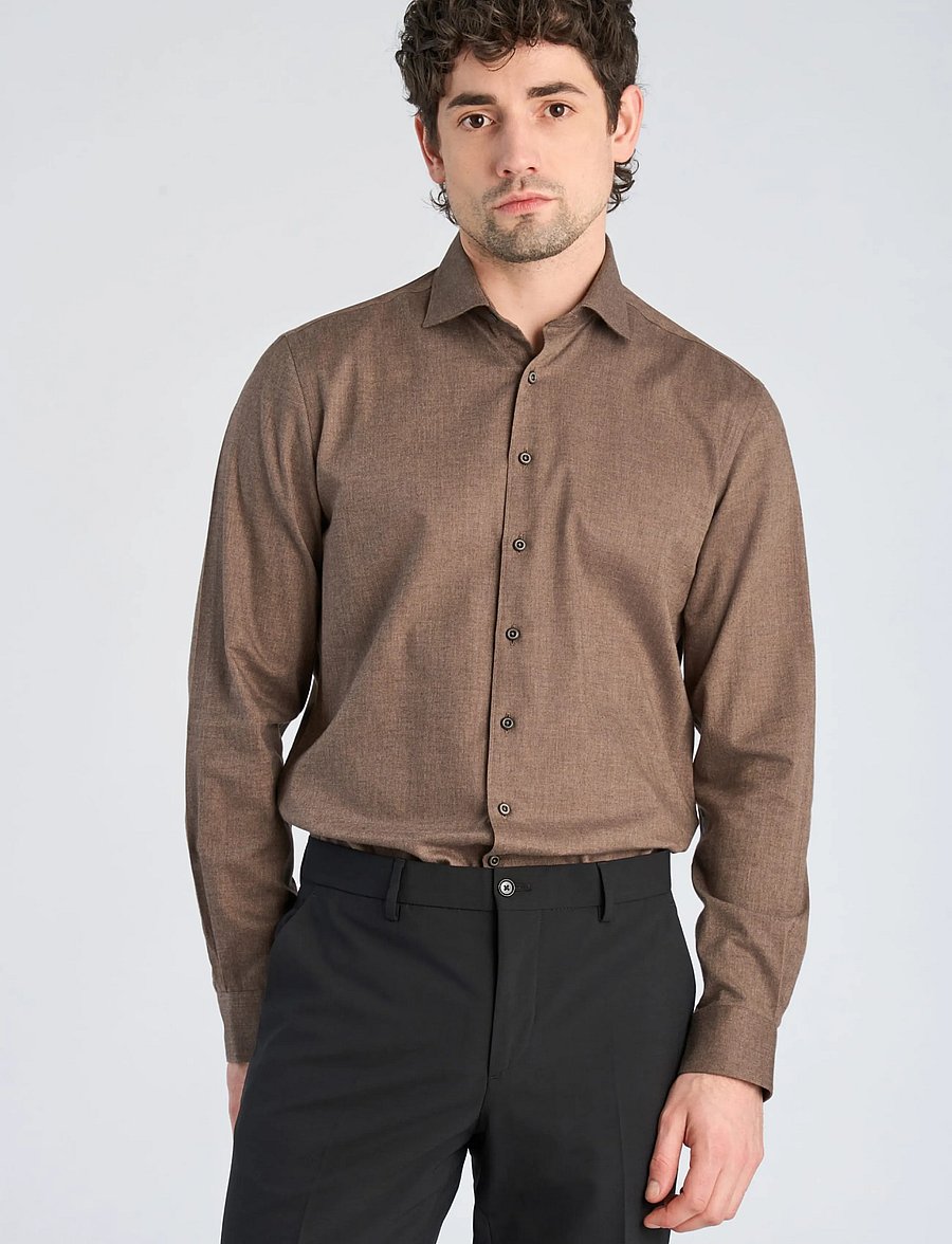 Lindbergh Black - 1927: Cashmere touch soft collar shirt WF L/S - formal shirts - dk sand mel - 3