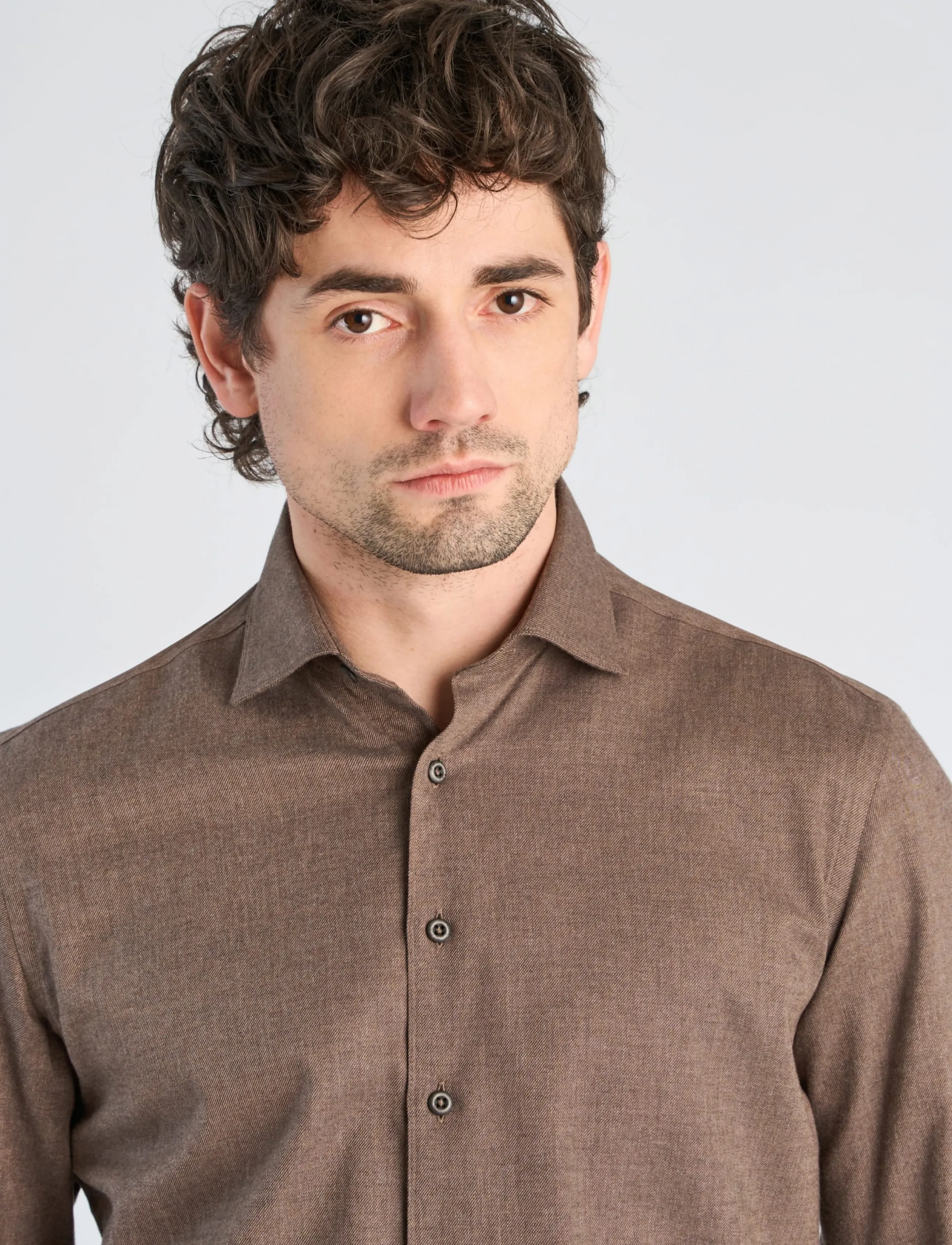 Lindbergh Black - 1927: Cashmere touch soft collar shirt WF L/S - formal shirts - dk sand mel - 5