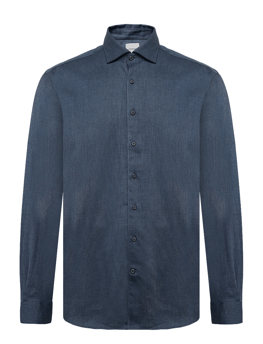 Lindbergh Black - 1927: Cashmere touch soft collar shirt WF L/S - kostymskjortor - mid blue mel - 1