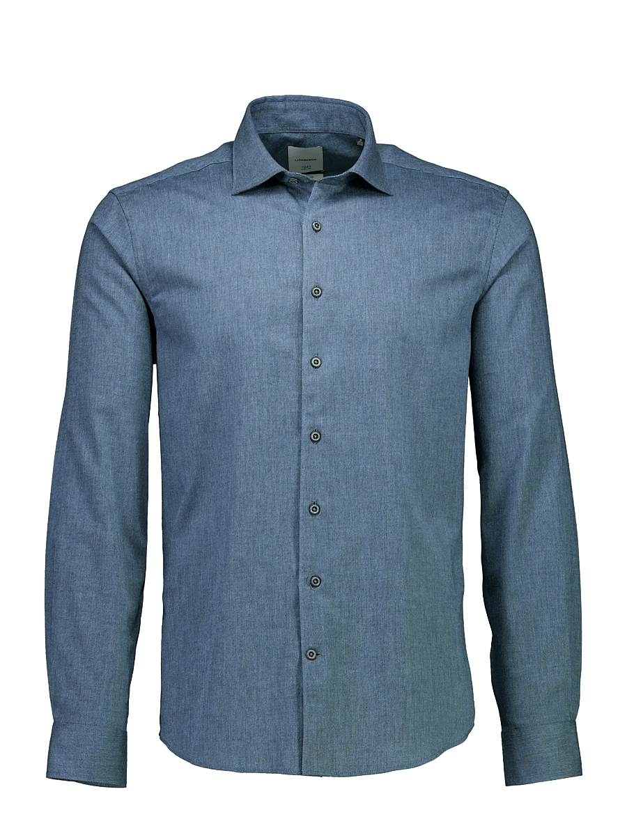 Lindbergh Black - 1927: Cashmere touch soft collar shirt WF L/S - ametlikud särgid - mid blue mel - 0