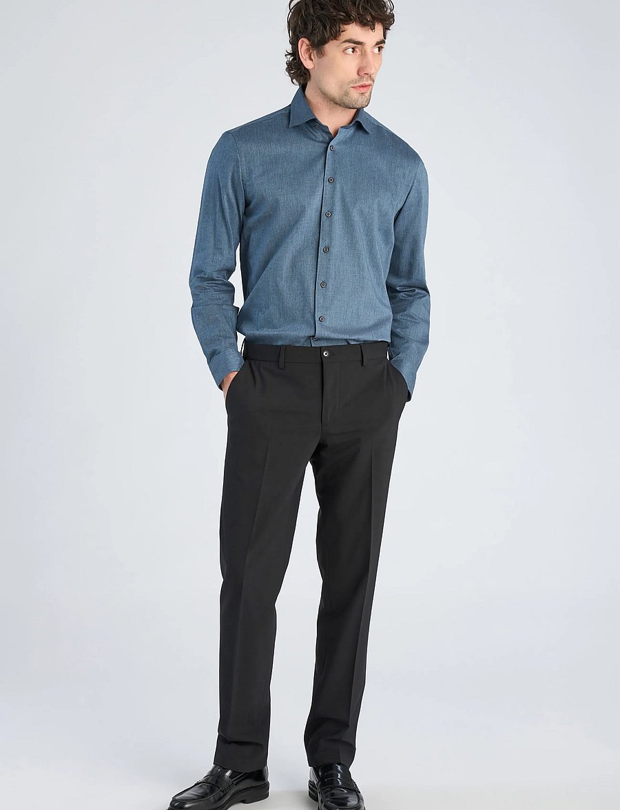 Lindbergh Black - 1927: Cashmere touch soft collar shirt WF L/S - formelle hemden - mid blue mel - 0
