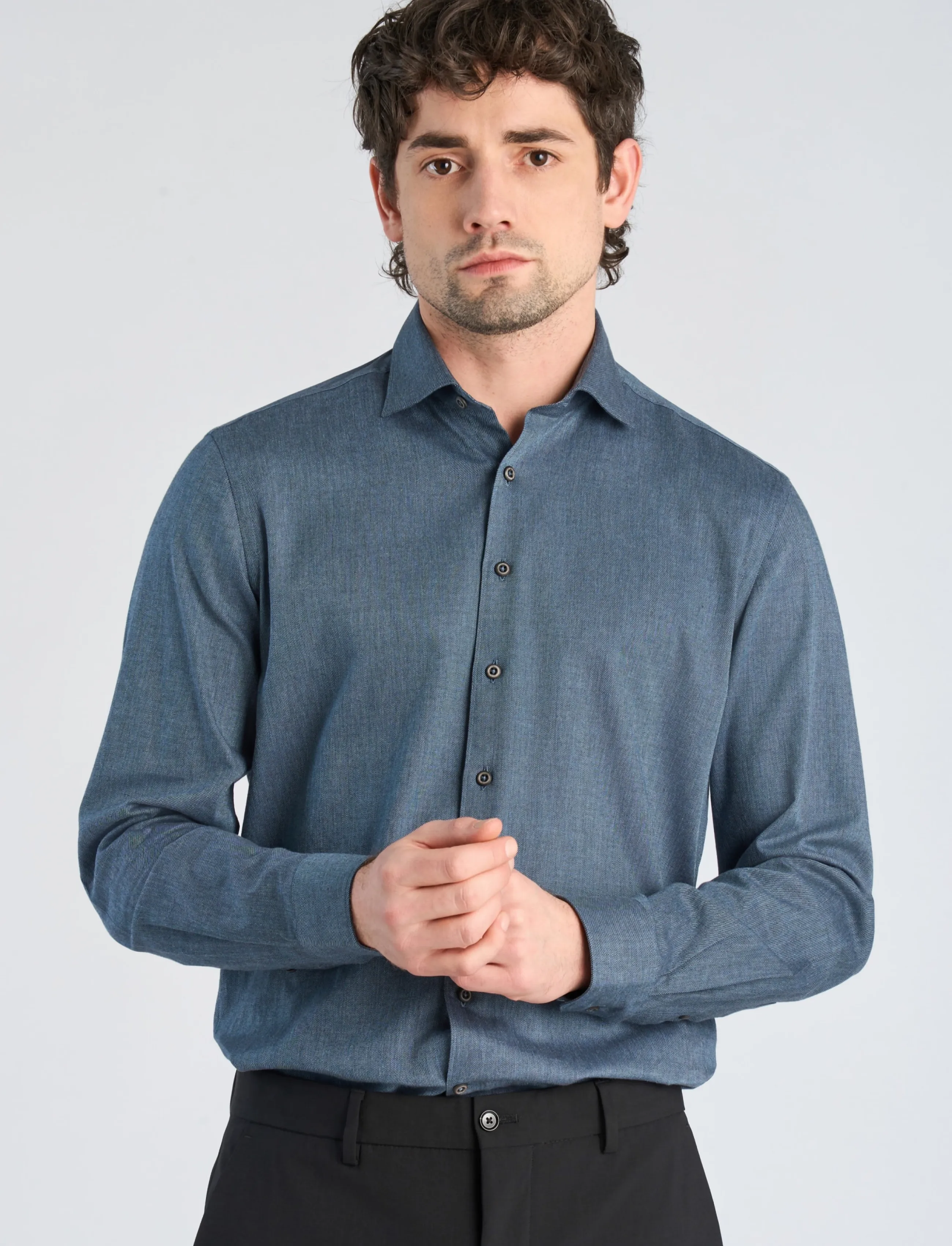 Lindbergh Black - 1927: Cashmere touch soft collar shirt WF L/S - formelle hemden - mid blue mel - 3