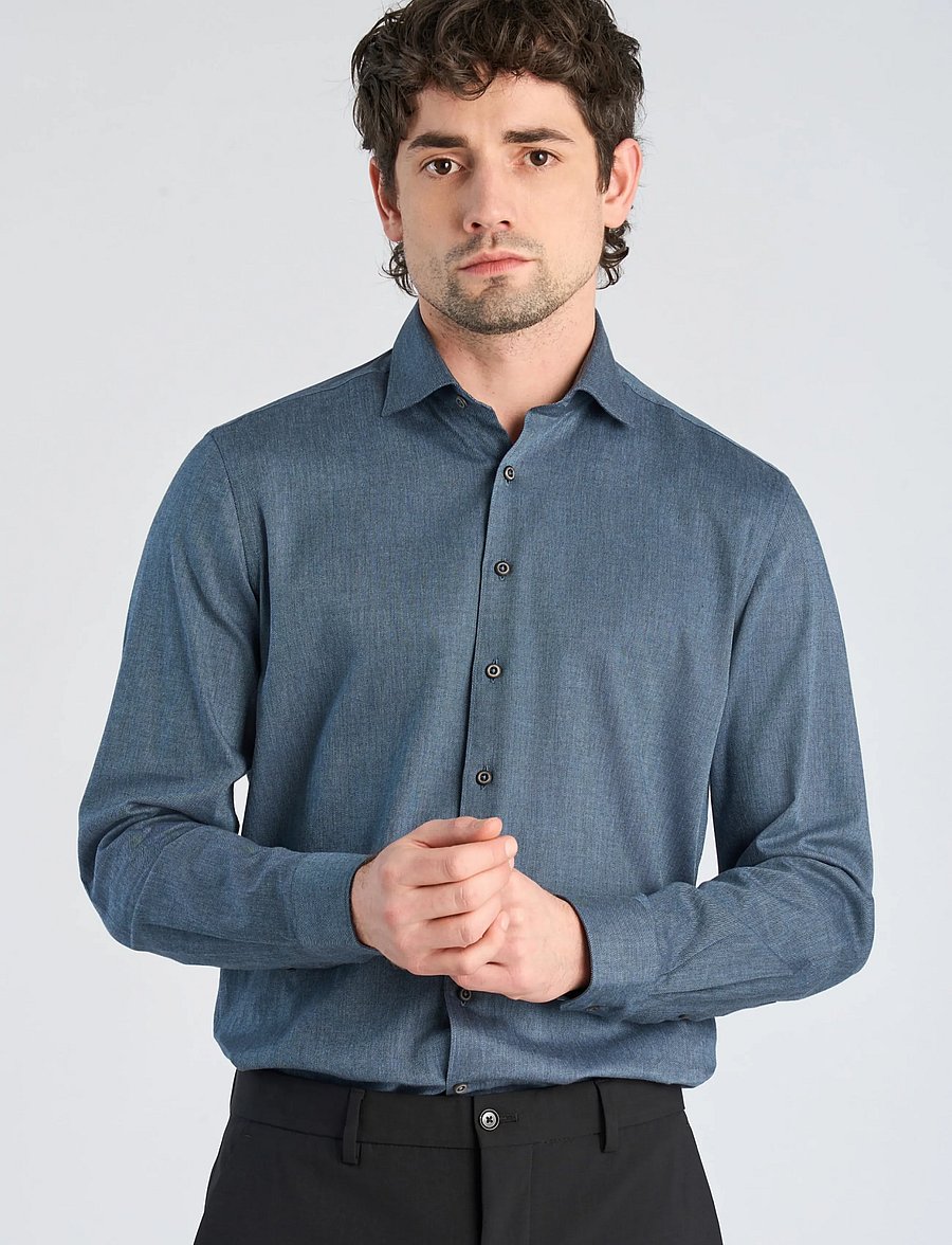 Lindbergh Black - 1927: Cashmere touch soft collar shirt WF L/S - formelle hemden - mid blue mel - 3