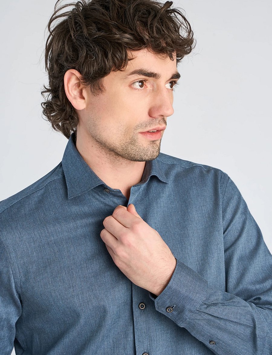 Lindbergh Black - 1927: Cashmere touch soft collar shirt WF L/S - formelle hemden - mid blue mel - 5