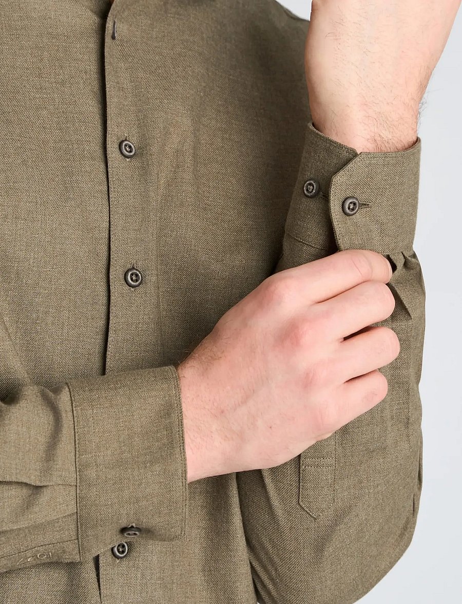 Lindbergh Black - 1927: Cashmere touch soft collar shirt WF L/S - formal shirts - olive mel - 0