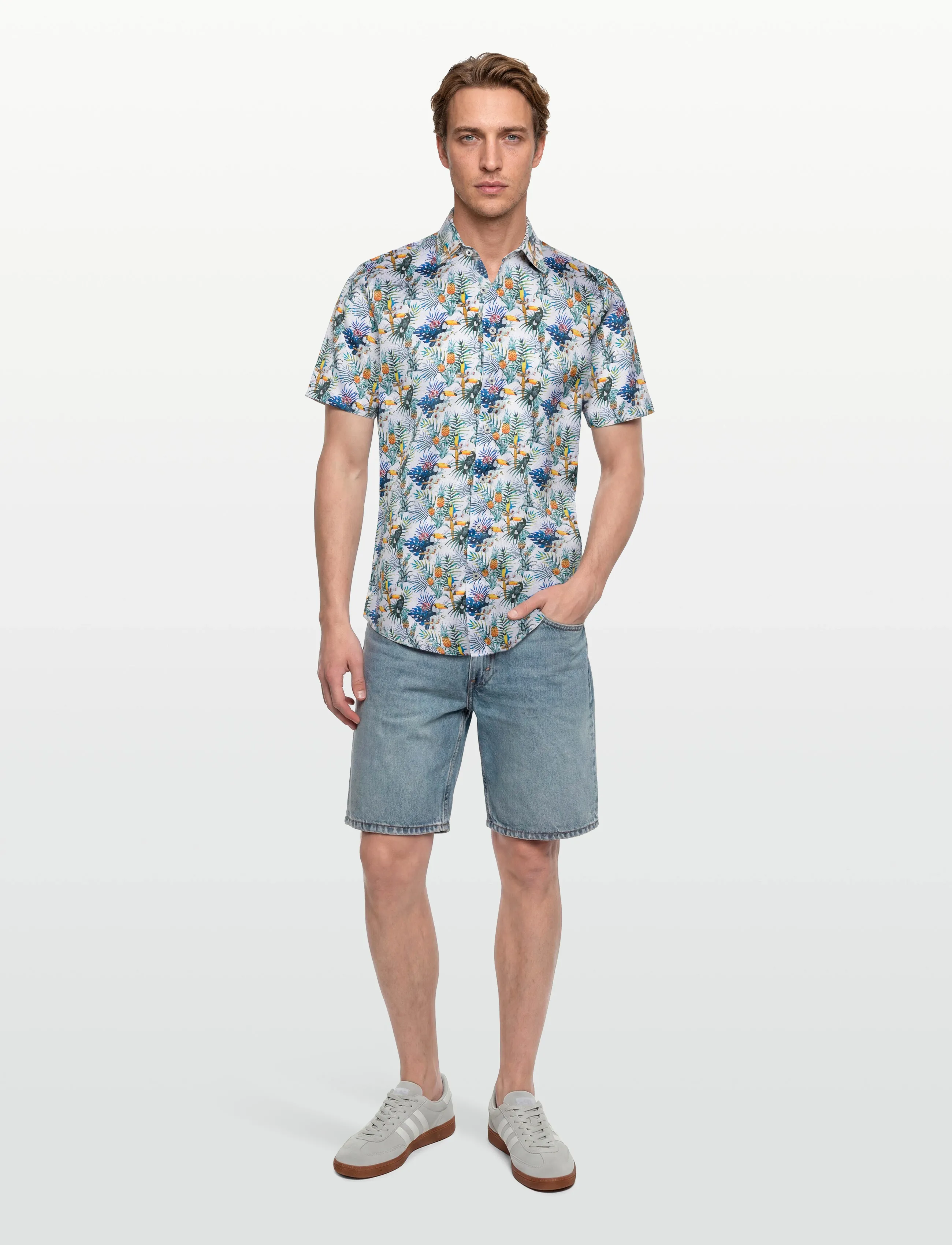 Lindbergh Black 1927: Aop Shirt Wf S/S, XXL, Shirts, Blau - Casual Männerswear