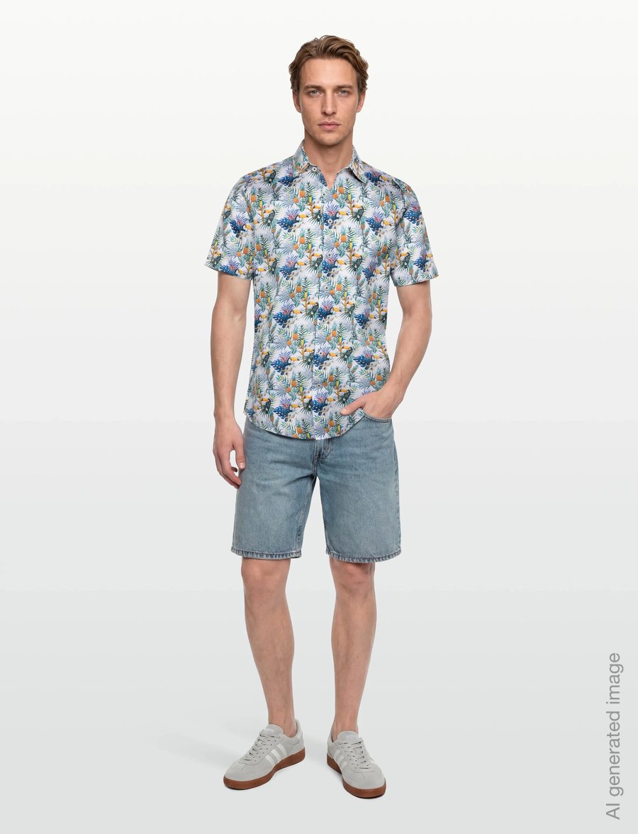 Lindbergh Black - 1927: AOP shirt WF S/S - gemusterte hemden - white - 0