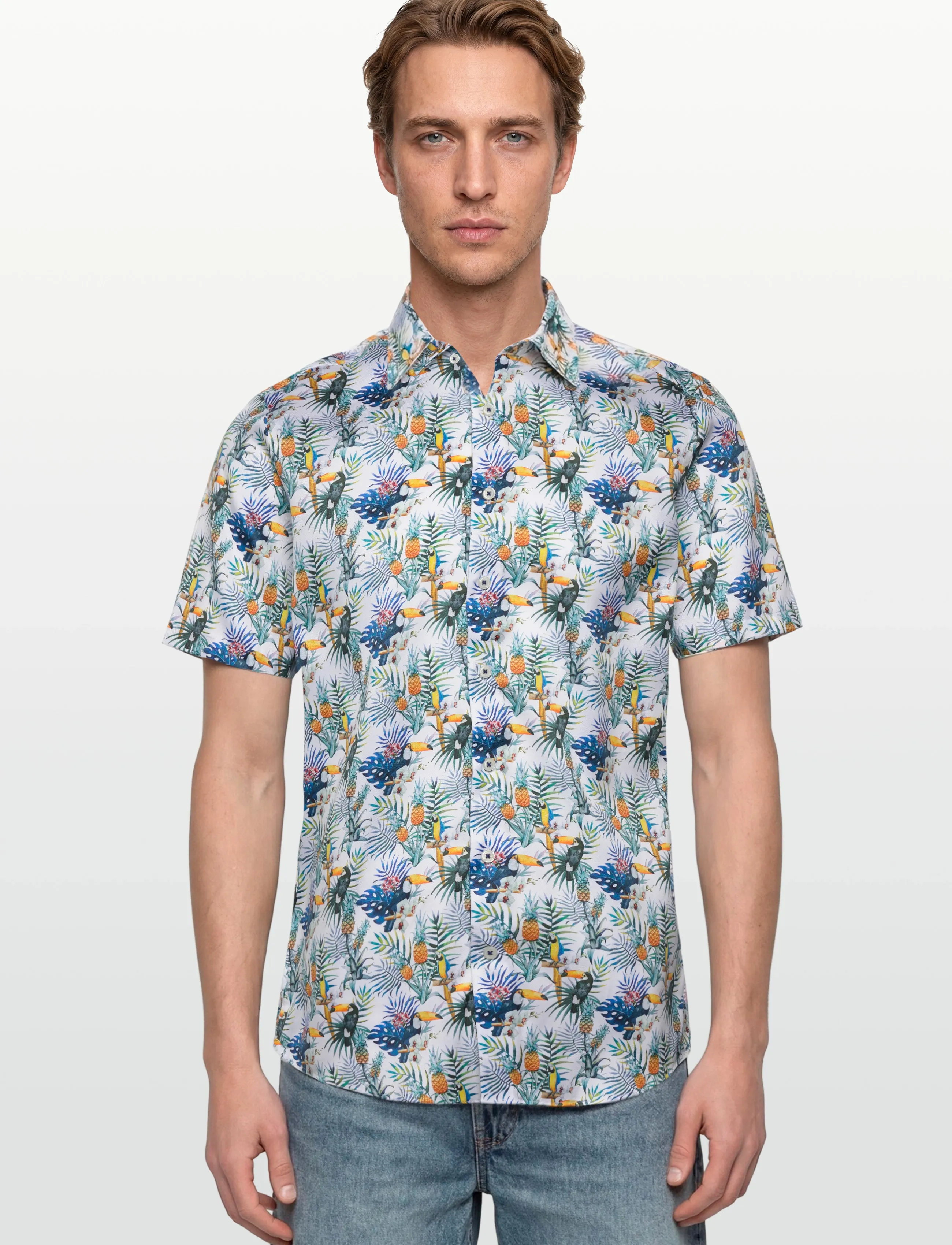 Lindbergh Black - 1927: AOP shirt WF S/S - pattern shirts - white - 3