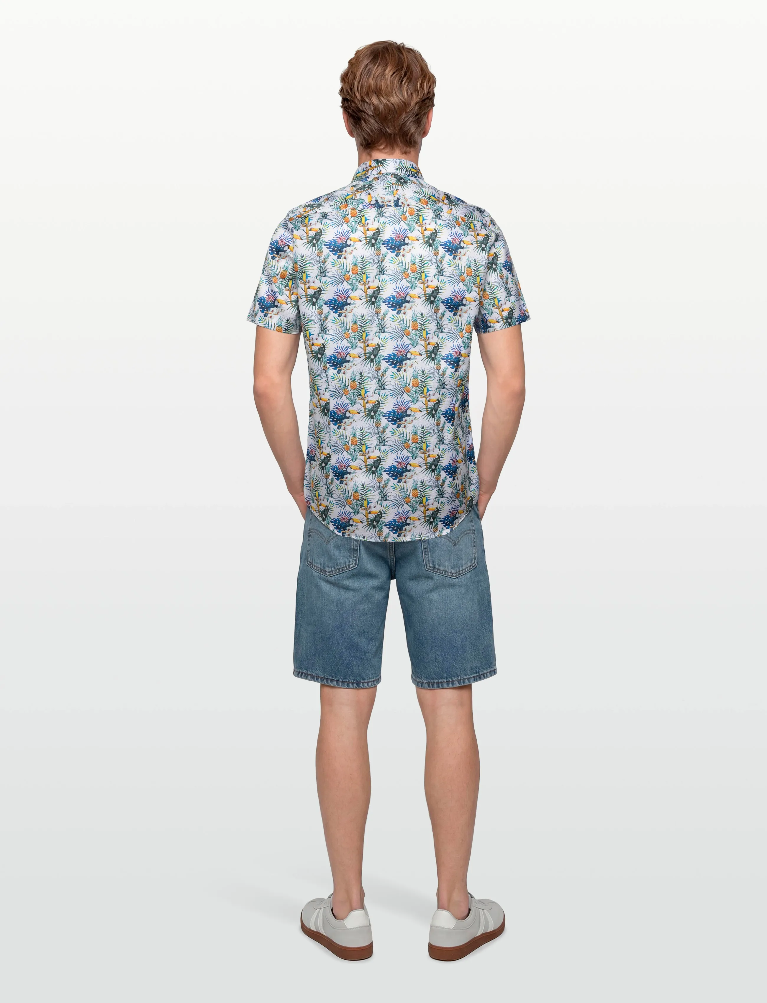 Lindbergh Black - 1927: AOP shirt WF S/S - mønstrede skjorter - white - 4