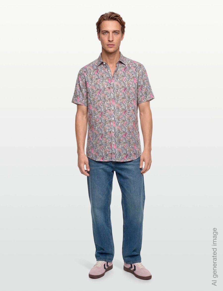 Lindbergh Black - 1927: AOP shirt WF S/S - mønstrede skjorter - white - 0