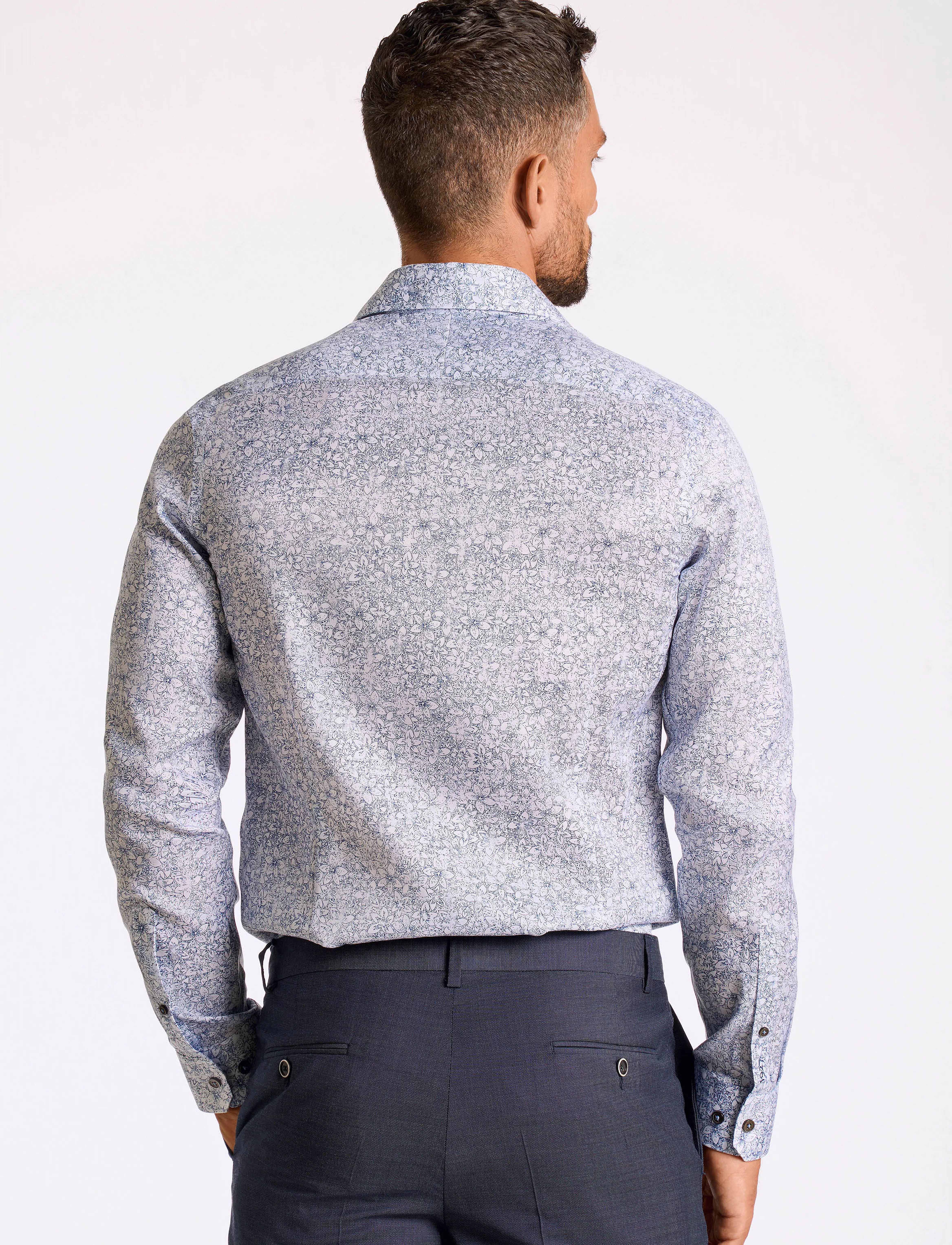 Lindbergh Black - 1927: AOP shirt WF L/S - blue - 3