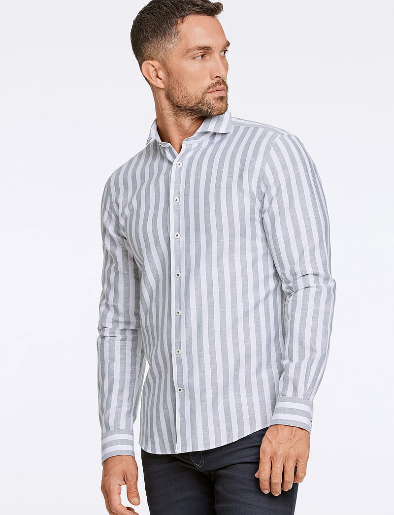 Lindbergh Black - 1927: Cotton linen soft collar str - triibulised särgid - lt green - 0