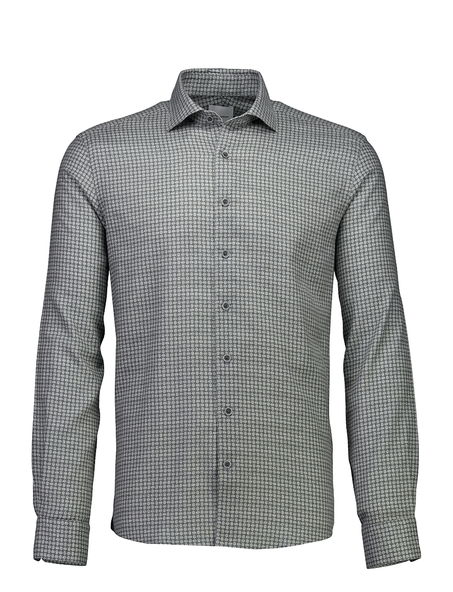 Lindbergh Black - 1927: Cashmere touch twilll AOP shirt WF L/S - mustriga särgid - dk green - 0