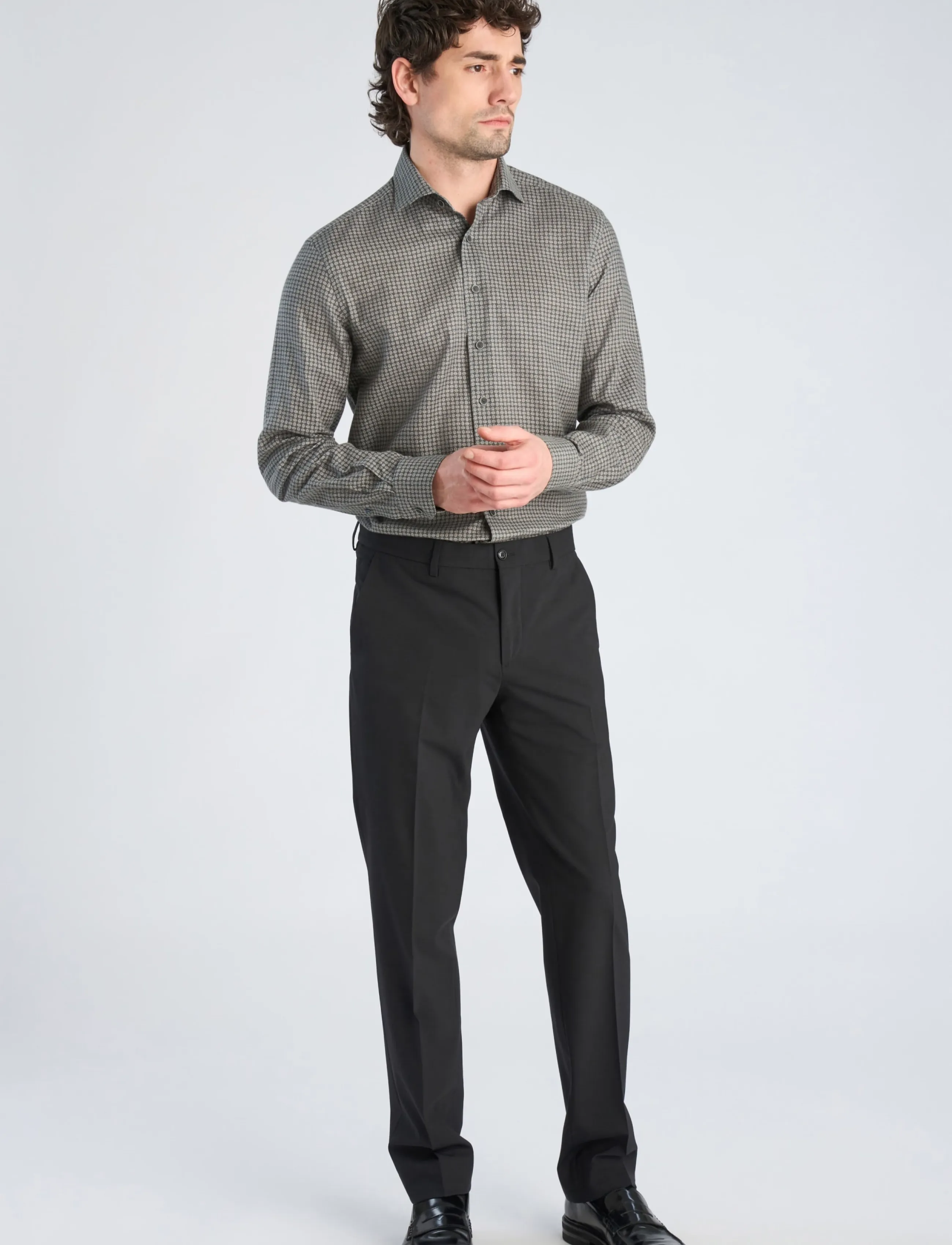 Lindbergh Black 1927: Cashmere Touch Twilll Aop Shirt Wf L/S, 3XL, Green, Skjorter > Business Shirts, Herre