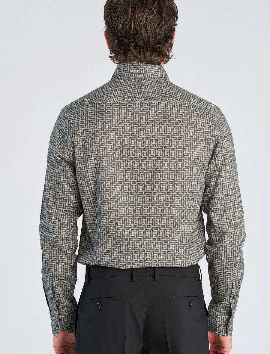 Lindbergh Black - 1927: Cashmere touch twilll AOP shirt WF L/S - formelle hemden - dk green - 4