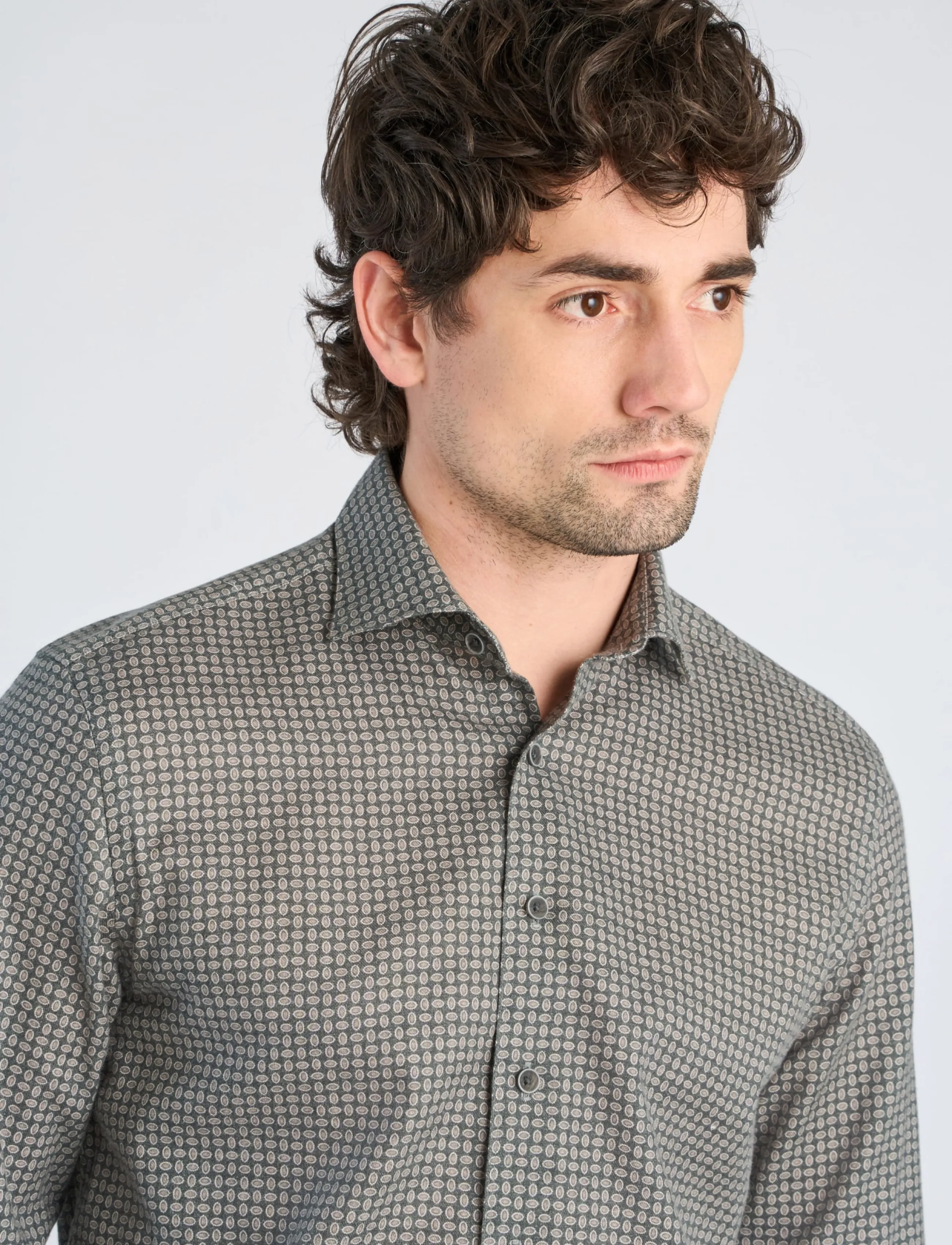 Lindbergh Black - 1927: Cashmere touch twilll AOP shirt WF L/S - formelle hemden - dk green - 5
