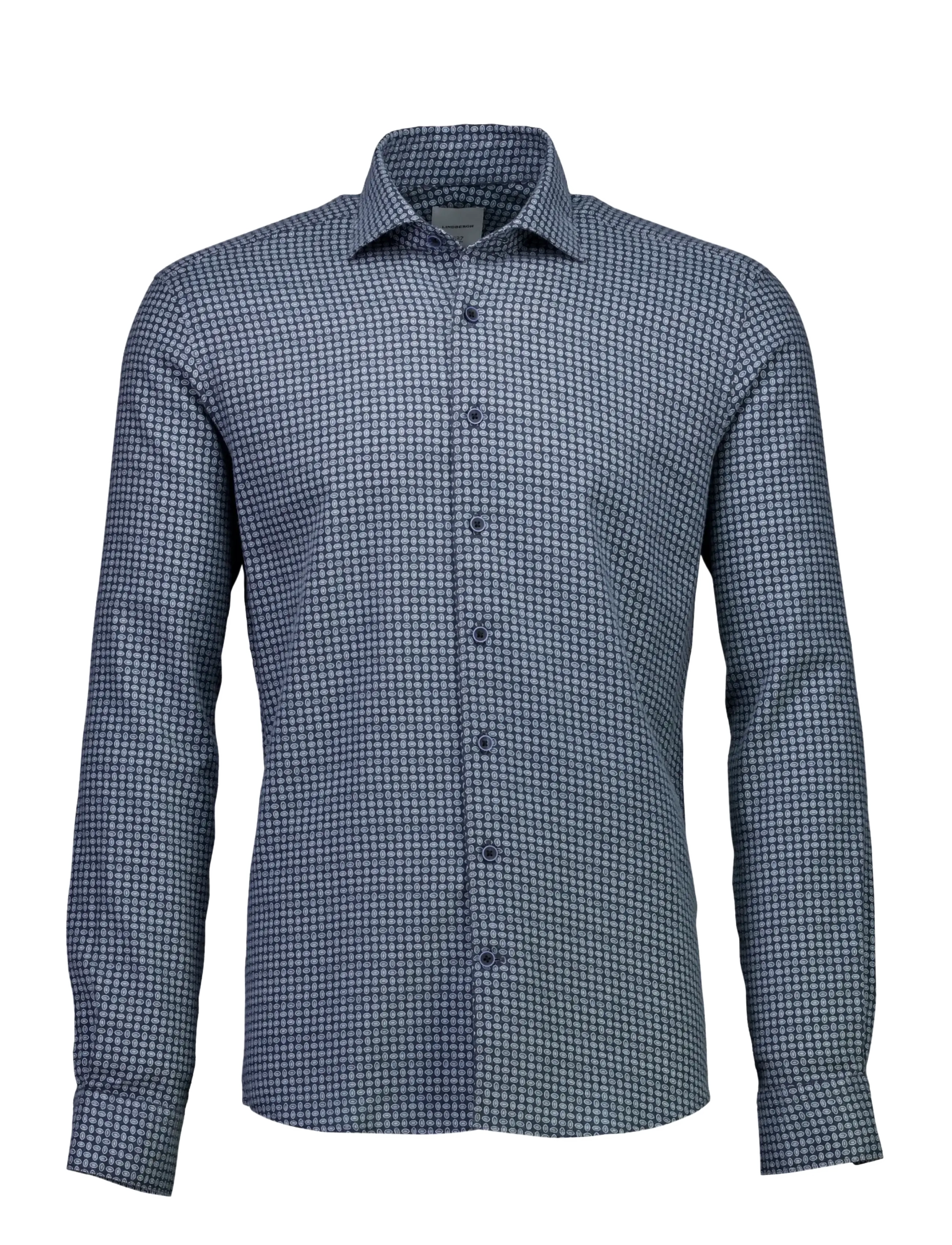 Lindbergh Black 1927: Cashmere touch twilll AOP shirt WF L/S - Shop efter anledning - NAVY / navy