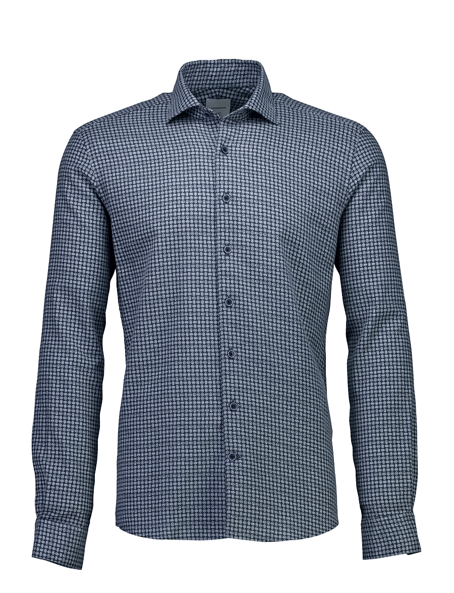 Lindbergh Black - 1927: Cashmere touch twilll AOP shirt WF L/S - mønstrede skjorter - navy - 0