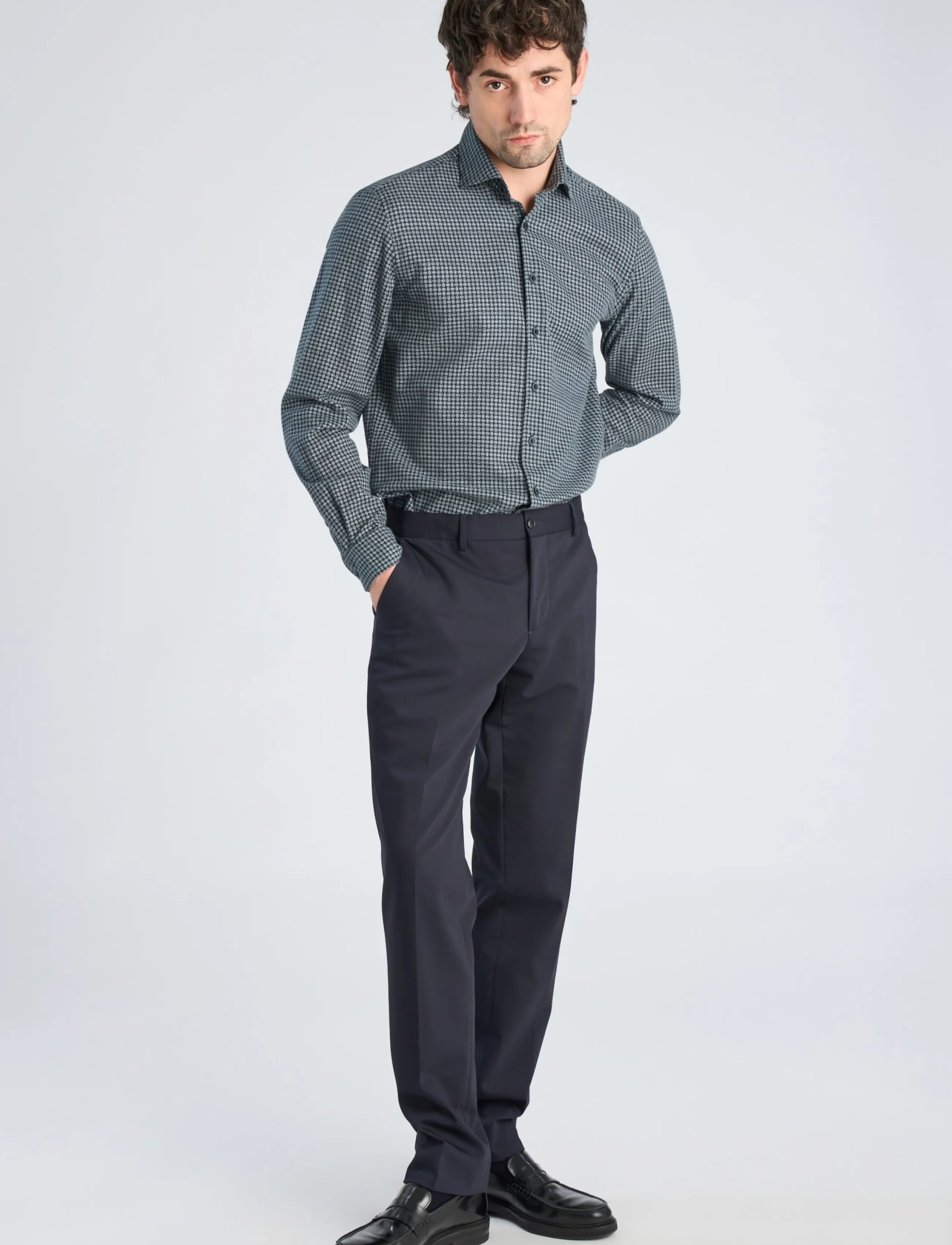 Lindbergh Black 1927: Cashmere touch twilll AOP shirt WF L/S - Formelle Hemden - NAVY / navy
