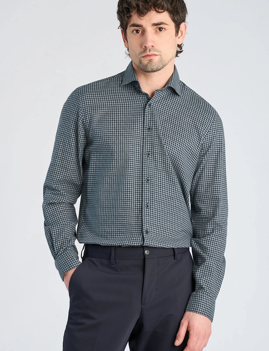 Lindbergh Black - 1927: Cashmere touch twilll AOP shirt WF L/S - kostymskjortor - navy - 3