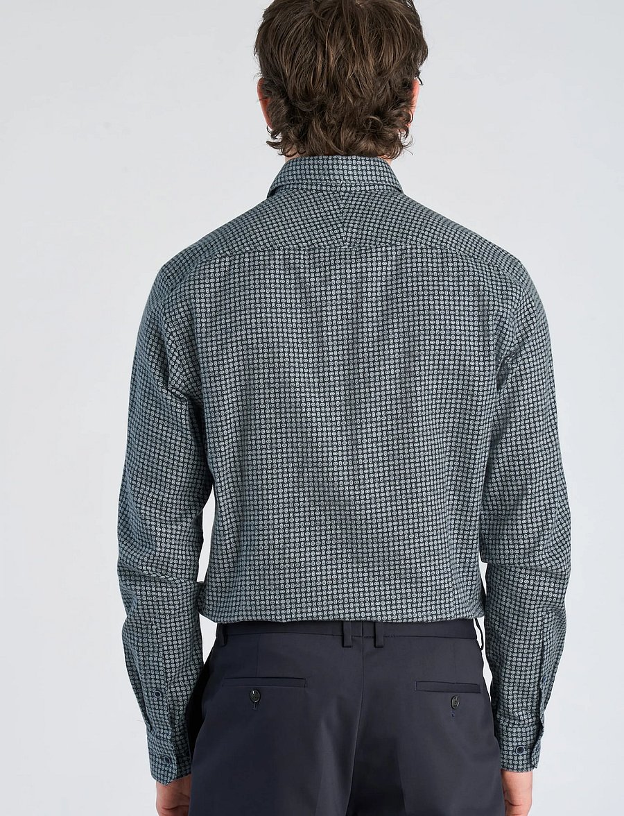 Lindbergh Black - 1927: Cashmere touch twilll AOP shirt WF L/S - kostymskjortor - navy - 4