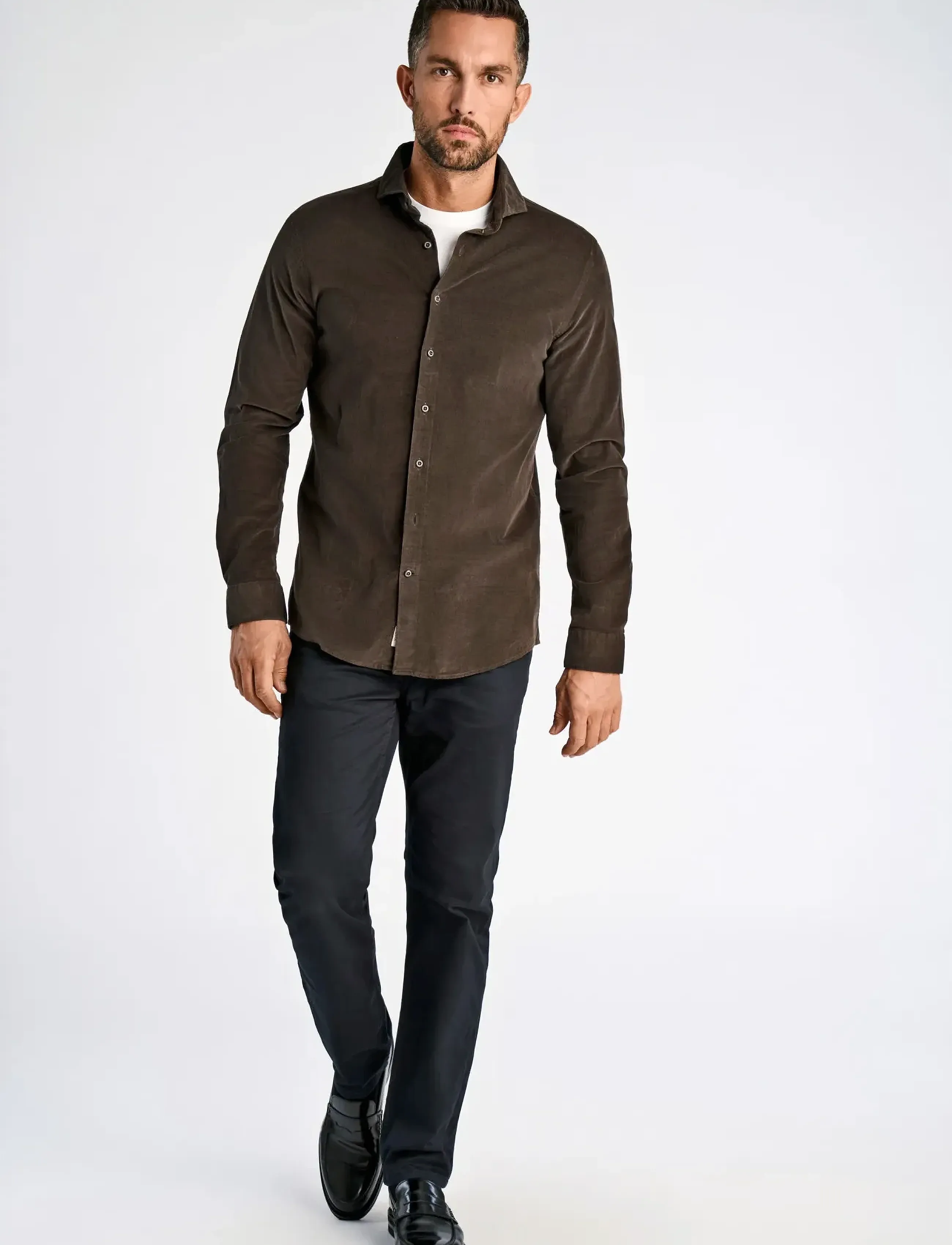 Lindbergh Black ?1927: Cashmere touch corduroy shi - Winter deals - BLACK OLIVE / brown
