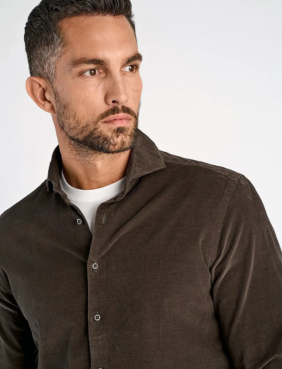 Lindbergh Black - ?1927: Cashmere touch corduroy shi - cordhemden - black olive - 3