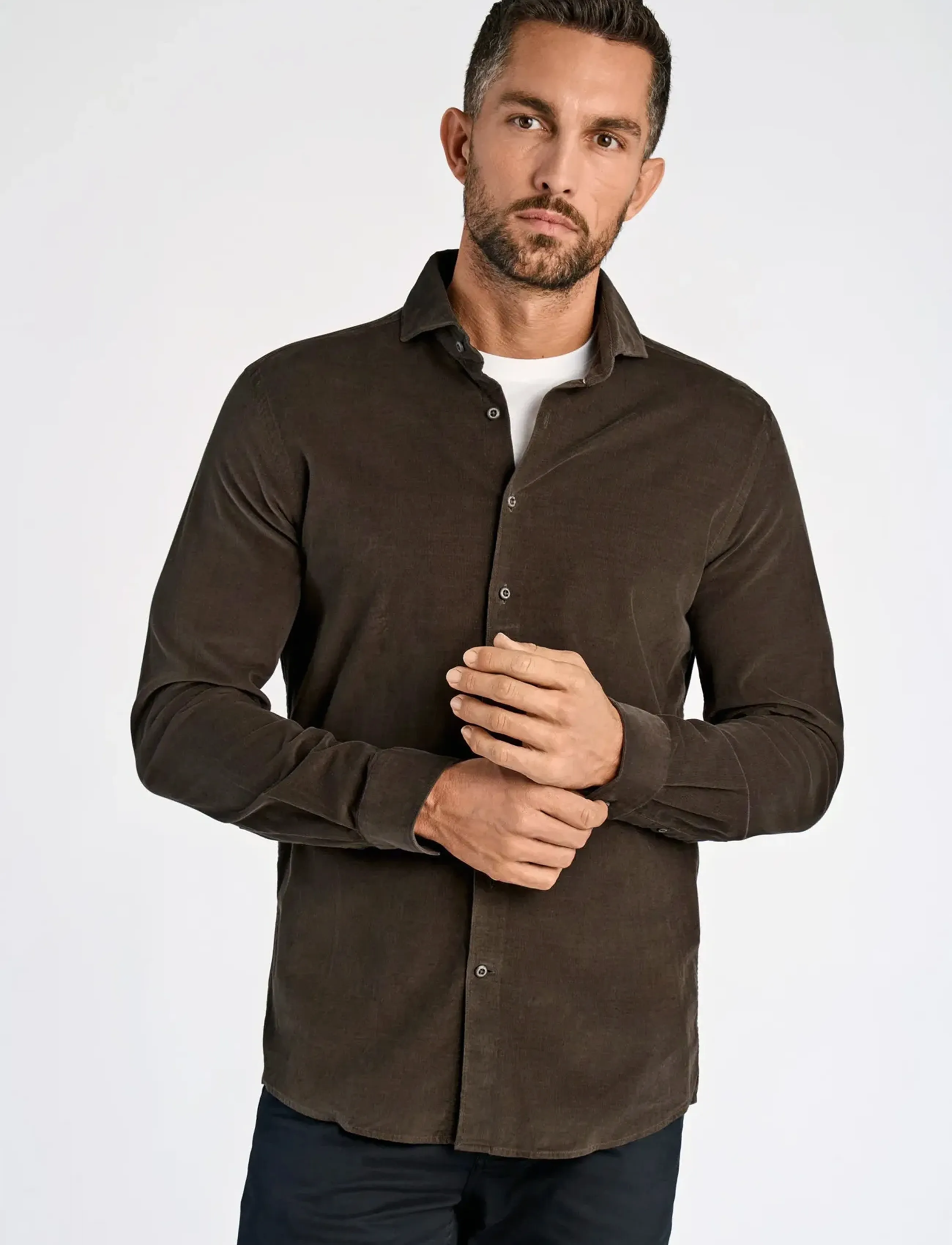Lindbergh Black - ?1927: Cashmere touch corduroy shi - cordhemden - black olive - 5