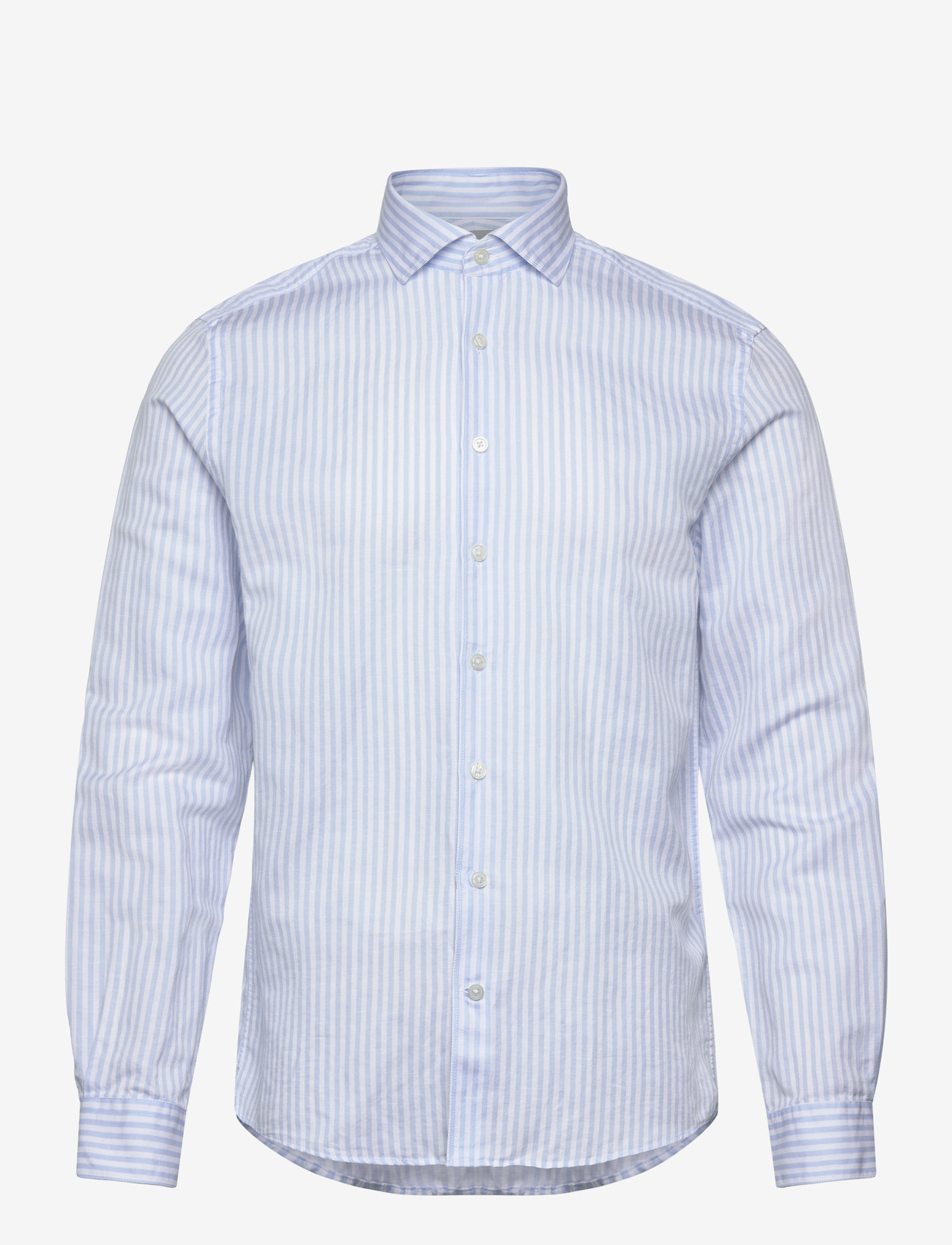 Lindbergh Black - 1927: Cotton/linen soft collar str - striped shirts - lt blue - 0