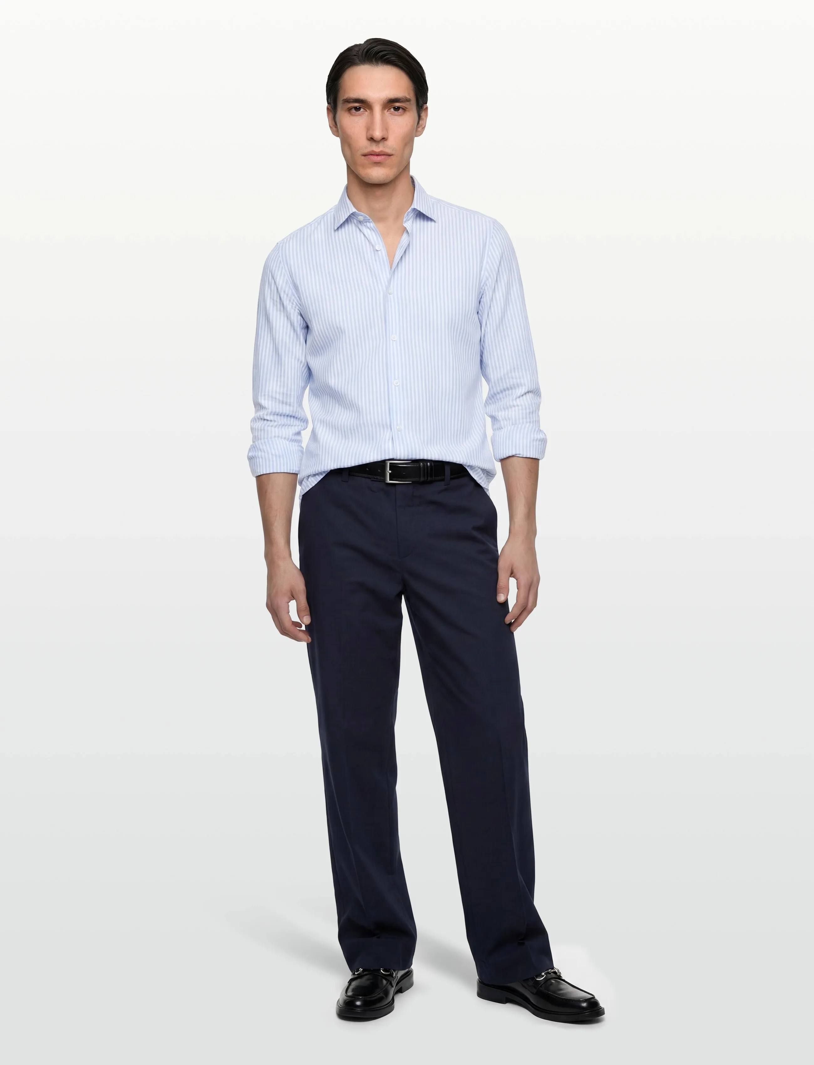 Lindbergh Black 1927: Cotton/linen soft collar str - 4 for 3 - LT BLUE / blue