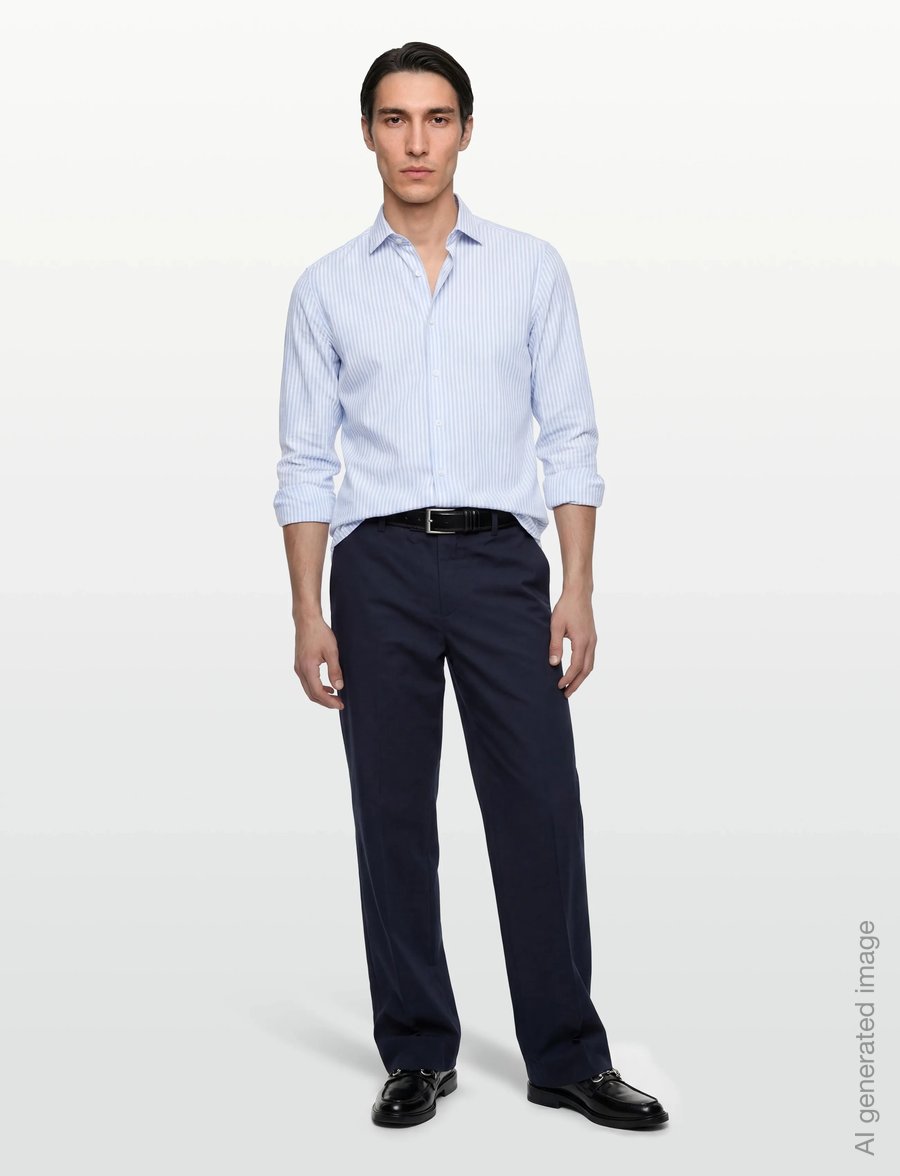 Lindbergh Black - 1927: Cotton/linen soft collar str - randiga skjortor - lt blue - 0