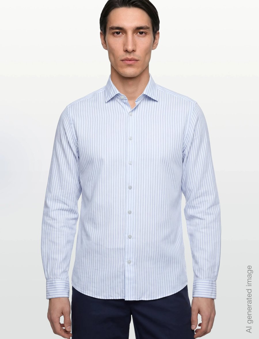 Lindbergh Black - 1927: Cotton/linen soft collar str - randiga skjortor - lt blue - 3
