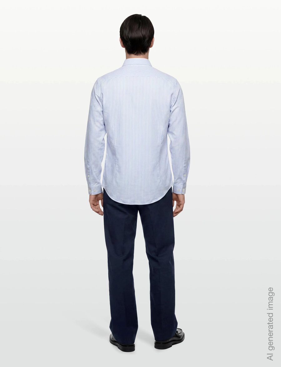 Lindbergh Black - 1927: Cotton/linen soft collar str - randiga skjortor - lt blue - 4