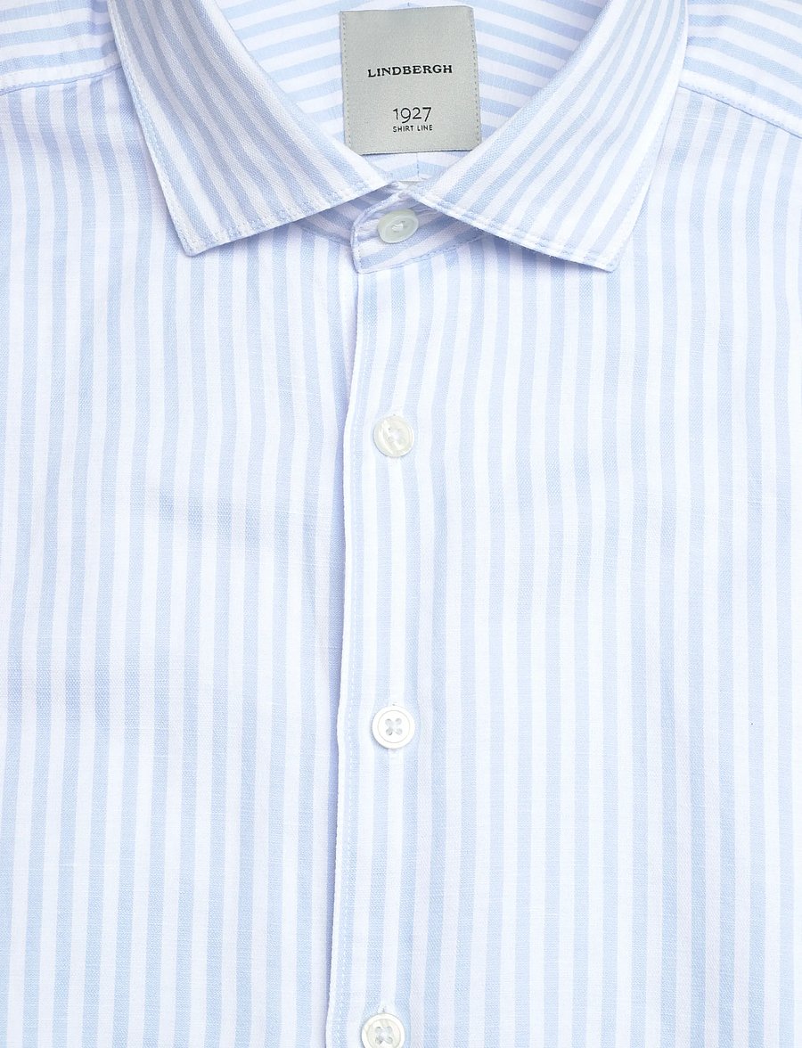 Lindbergh Black - 1927: Cotton/linen soft collar str - randiga skjortor - lt blue - 5