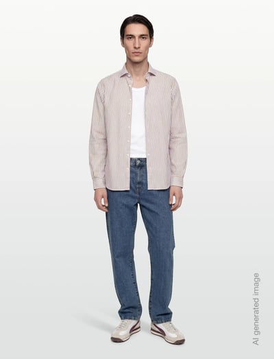 1927: Cotton/Linen Soft Collar Str - Business Skjorter