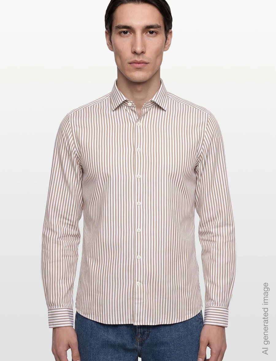 Lindbergh Black - 1927: Cotton/linen soft collar str - triibulised särgid - lt sand - 3