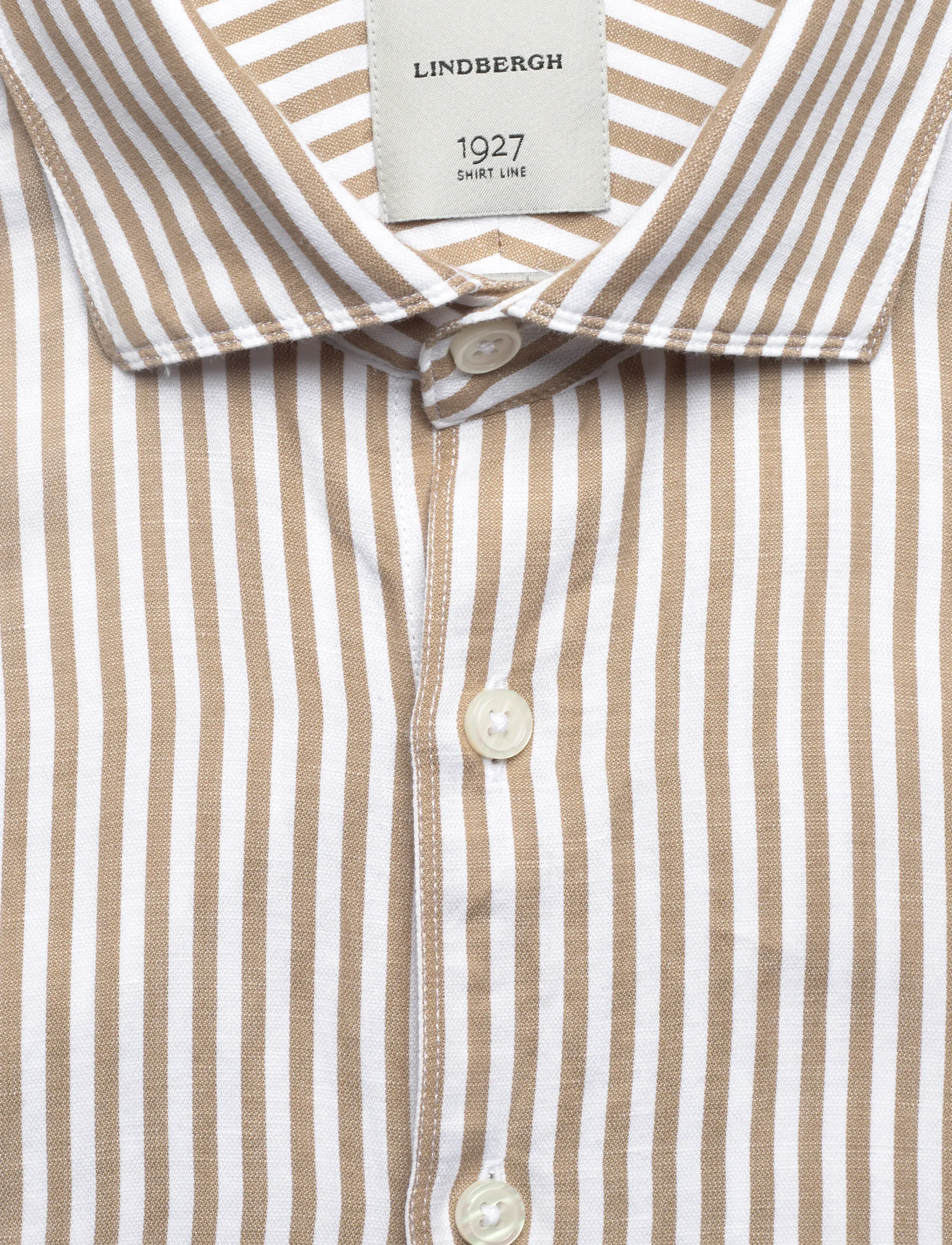 Lindbergh Black - 1927: Cotton/linen soft collar str - gestreifte hemden - lt sand - 5