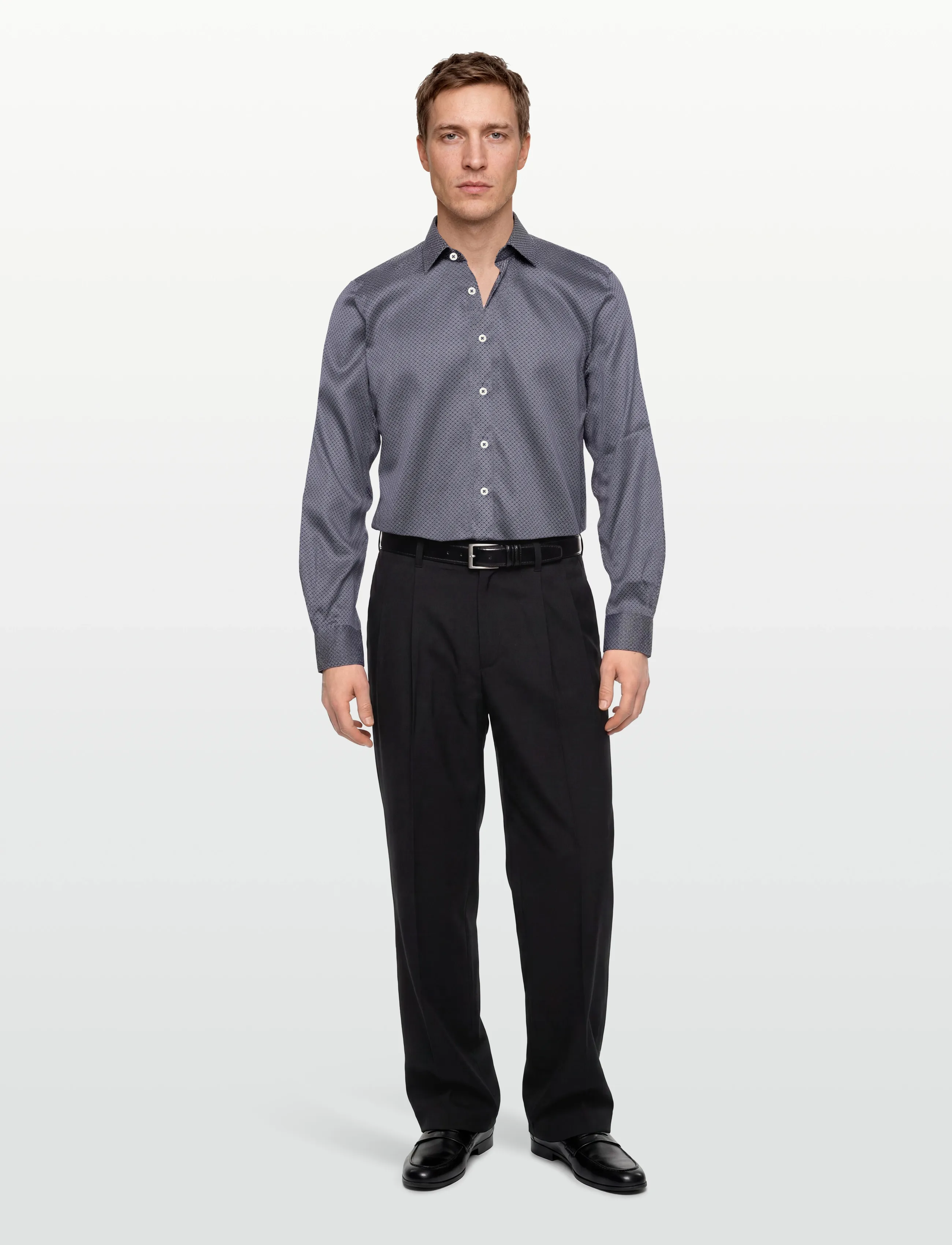 Lindbergh Black 1927: AOP shirt WF L/S - Mynstraðar skyrtur - DK BLUE / blue