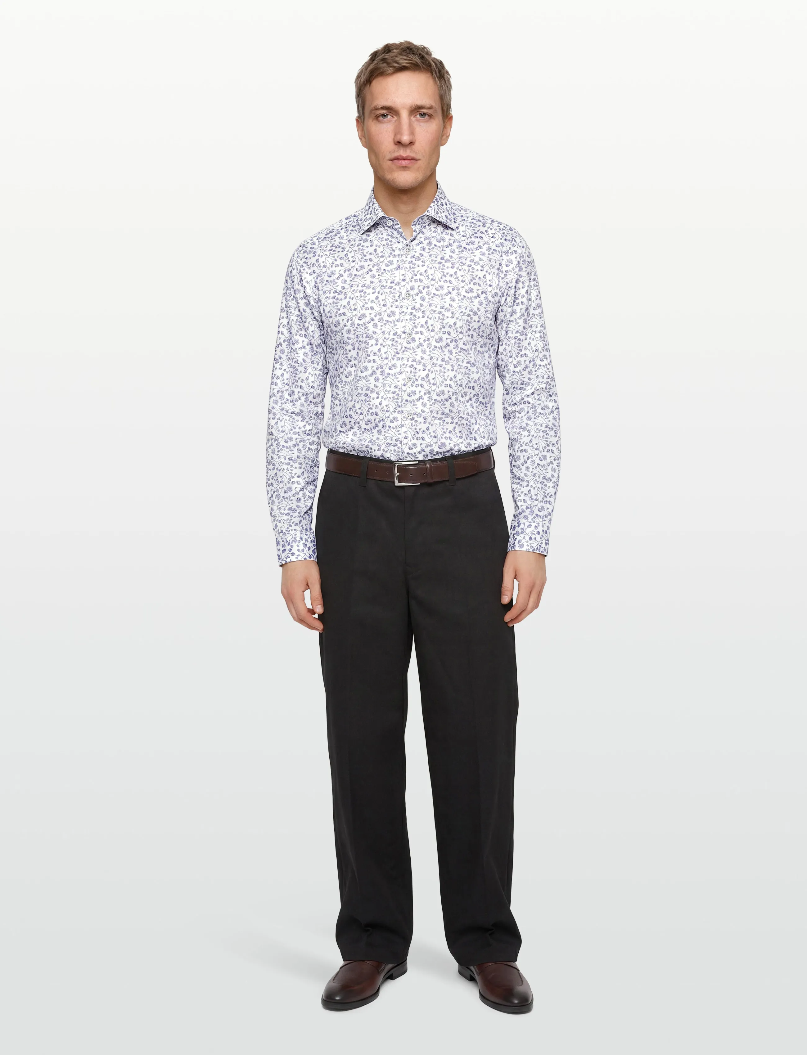 Lindbergh Black 1927: Aop Shirt Wf L/S, M, Shirts, Weiß - Pattern Männerswear